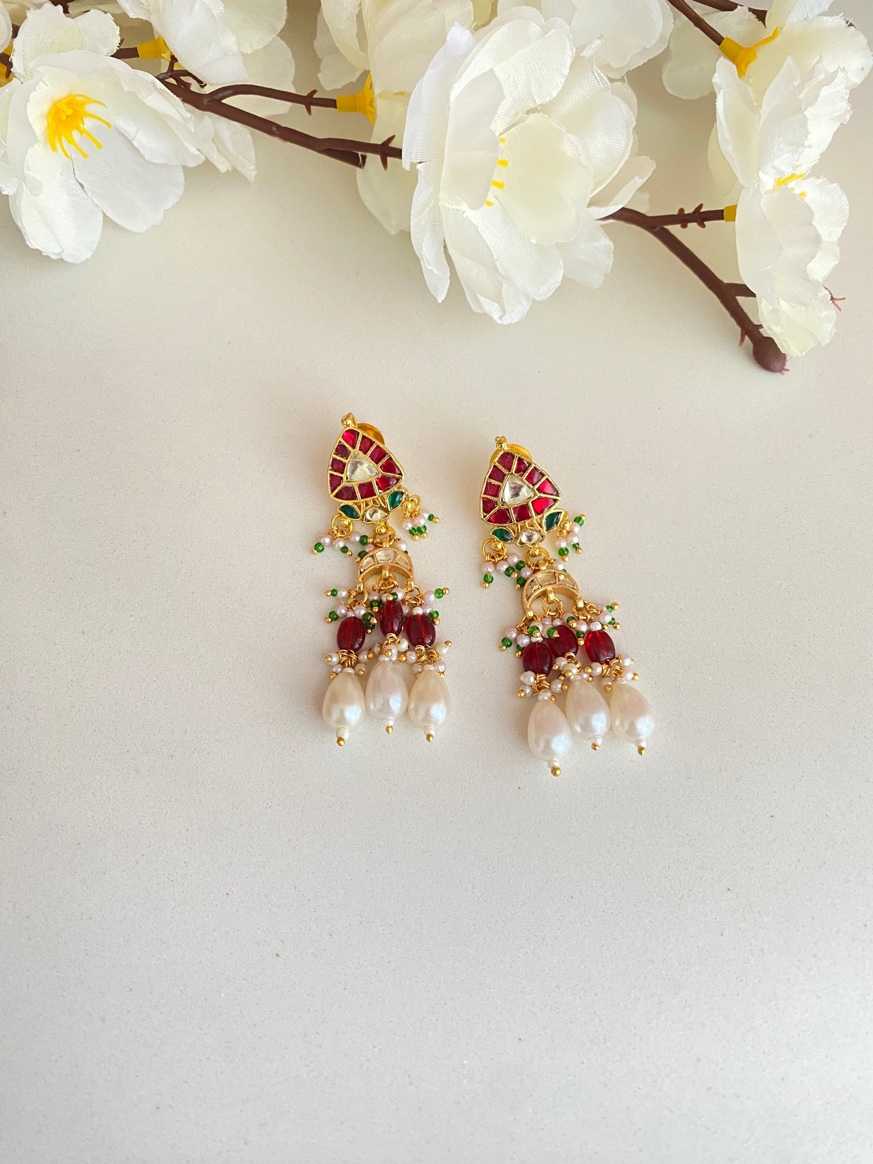 Lotus in pink Kundan Earrings