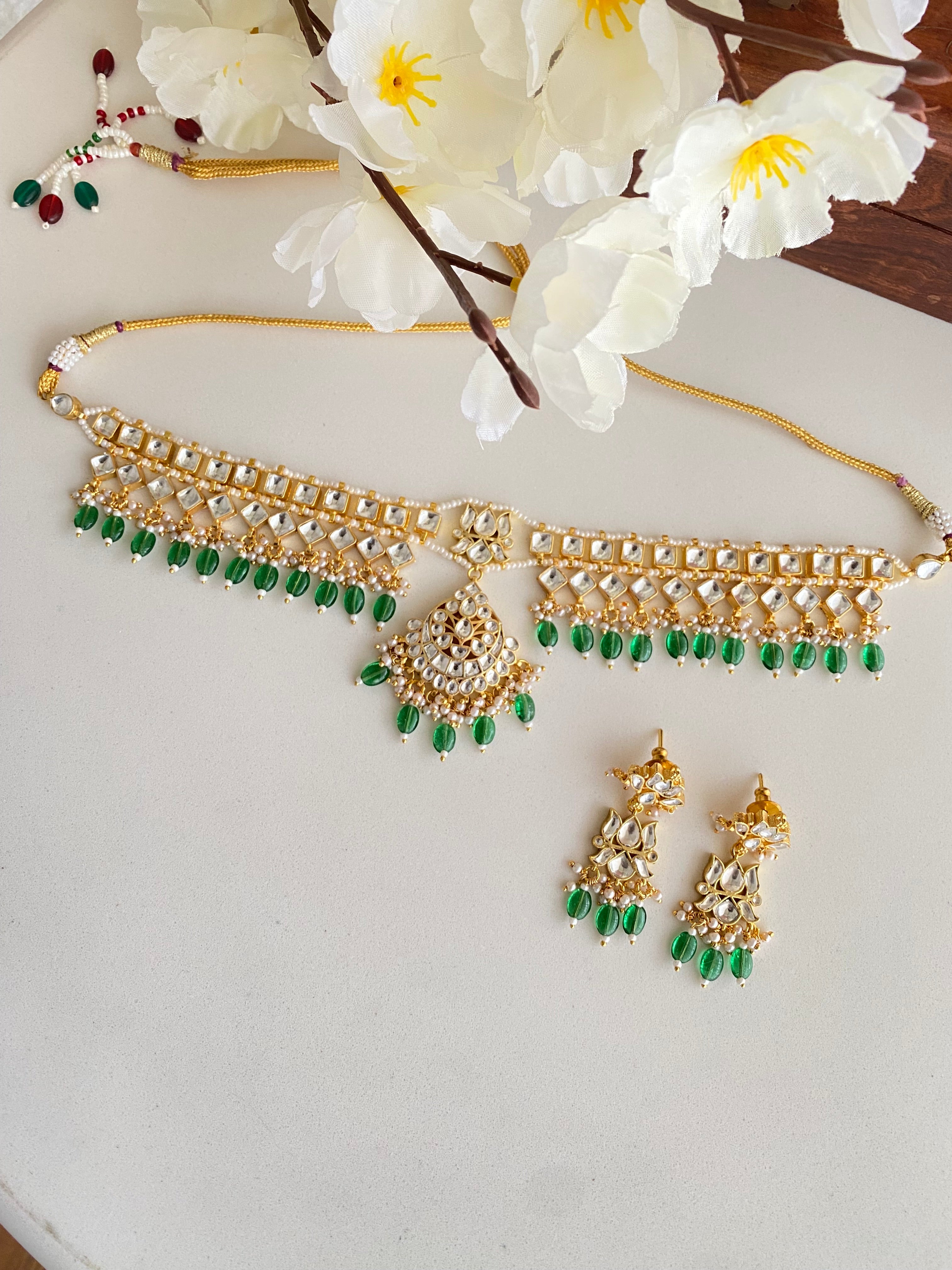 Kundan Choker set in green drops