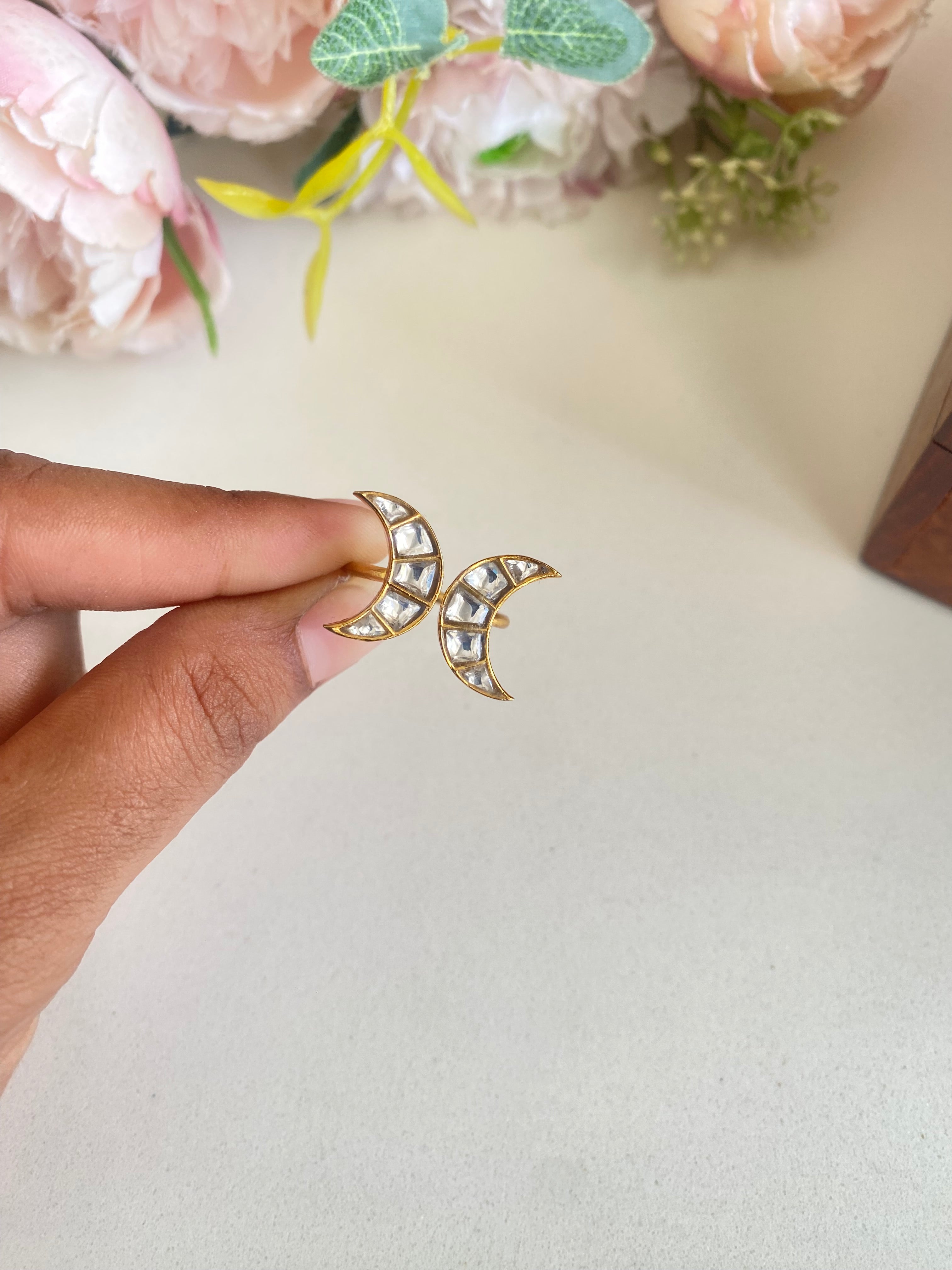 Gold plated Kundan Chand Ring