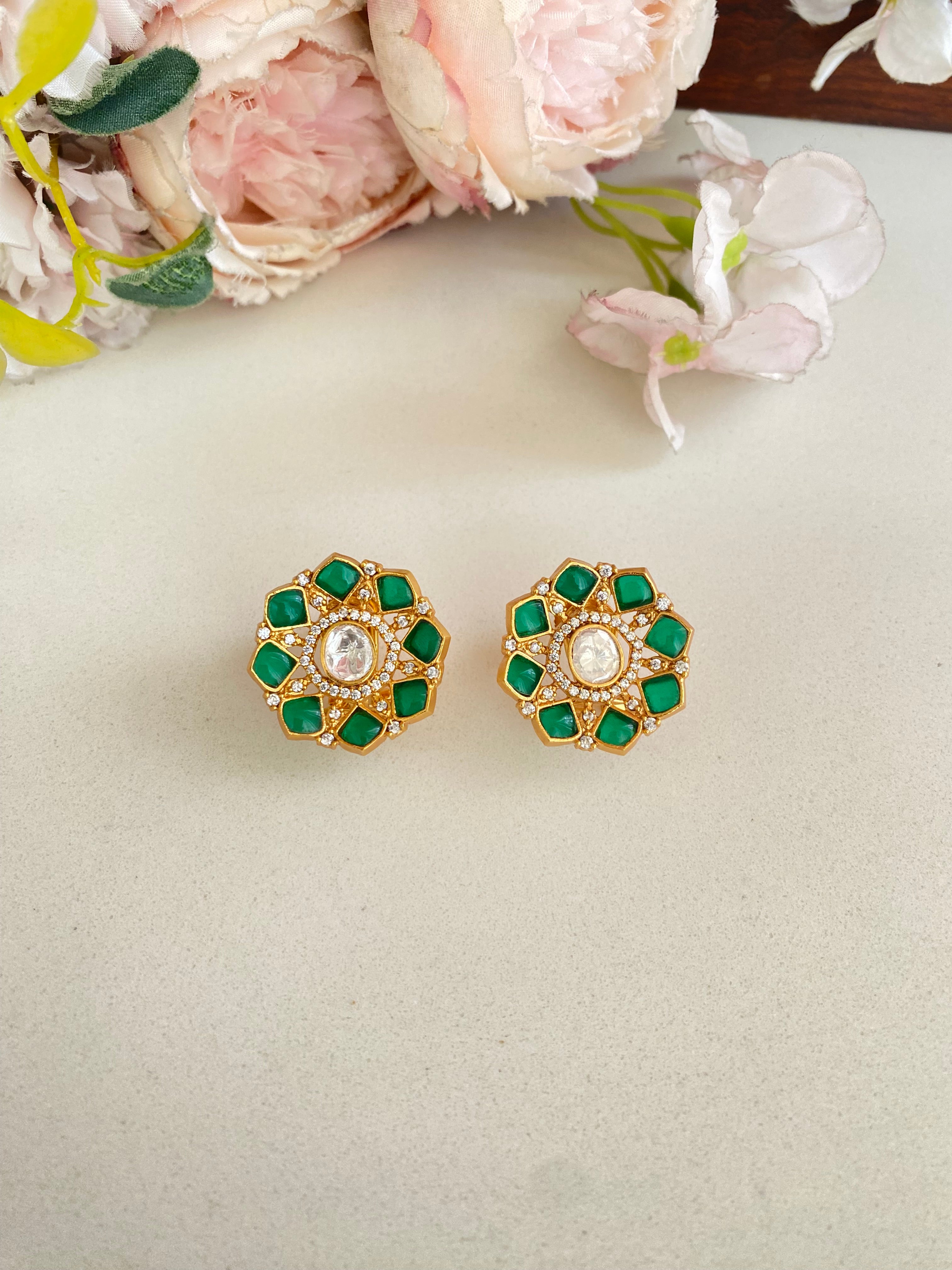 Gold plated Moissanite Green Studs