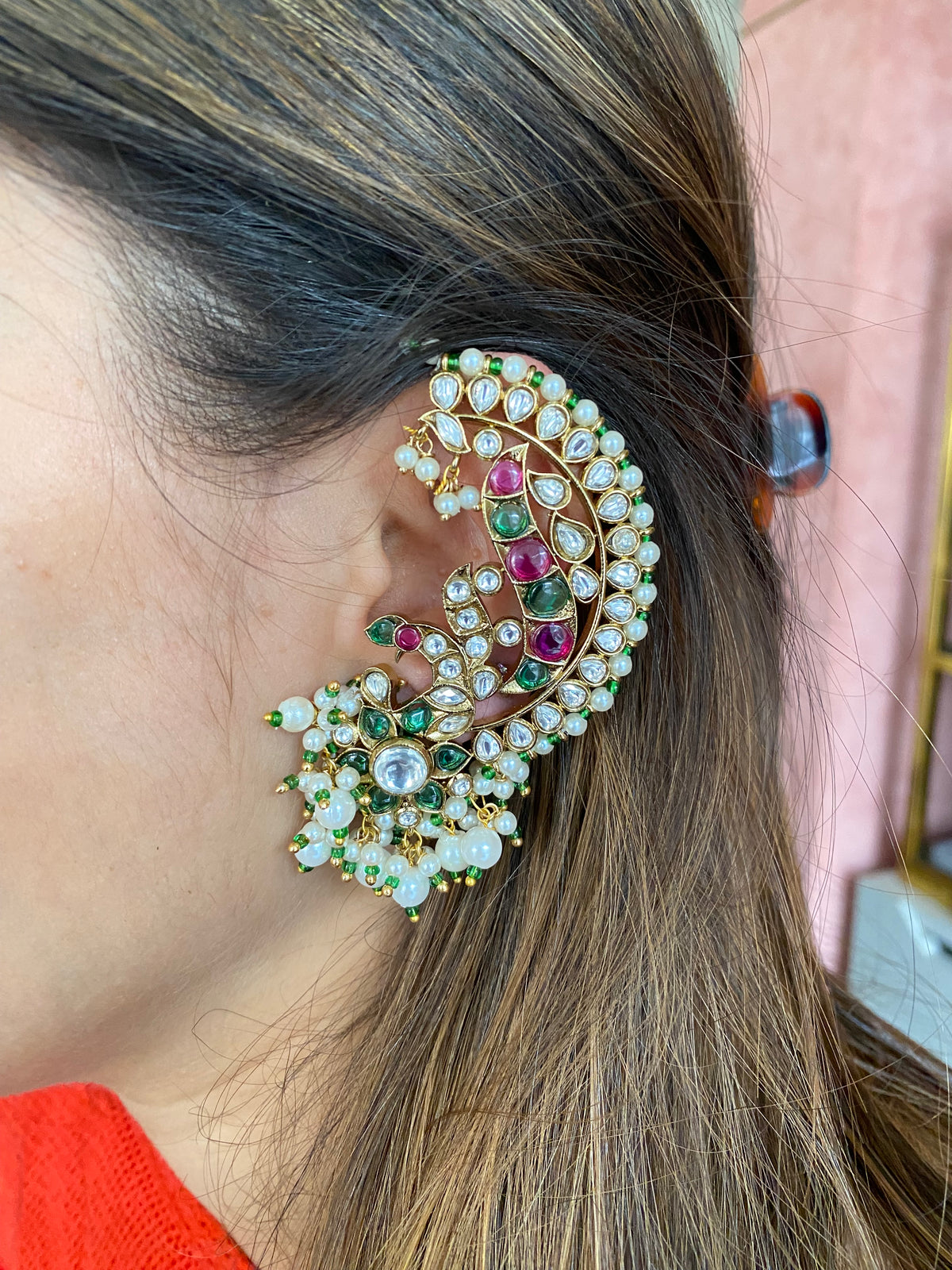 Gold plated Kundan Ear Cuff