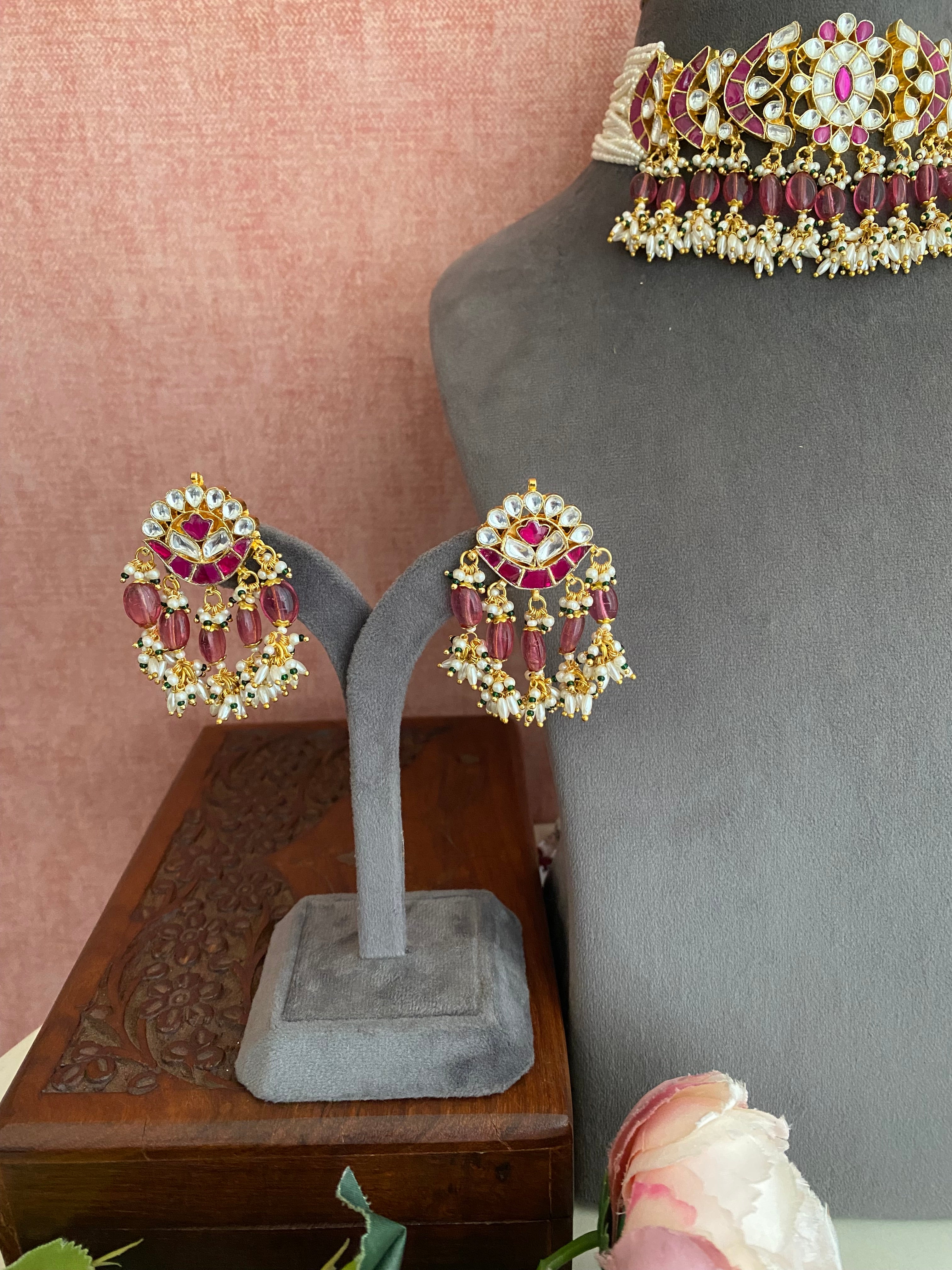 Gold Plated Pink kundan Choker set