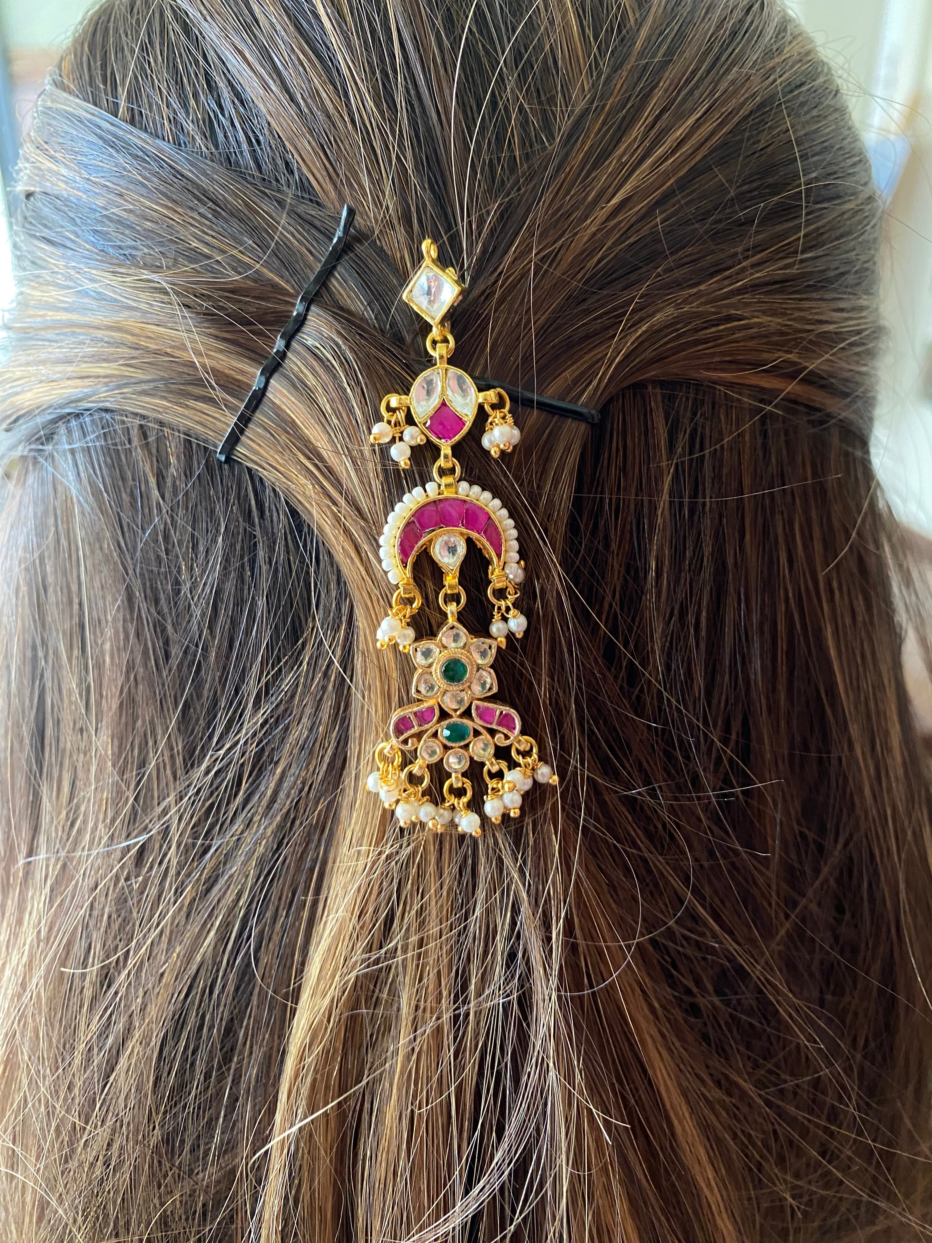 Gold Plated Kundan braid pin