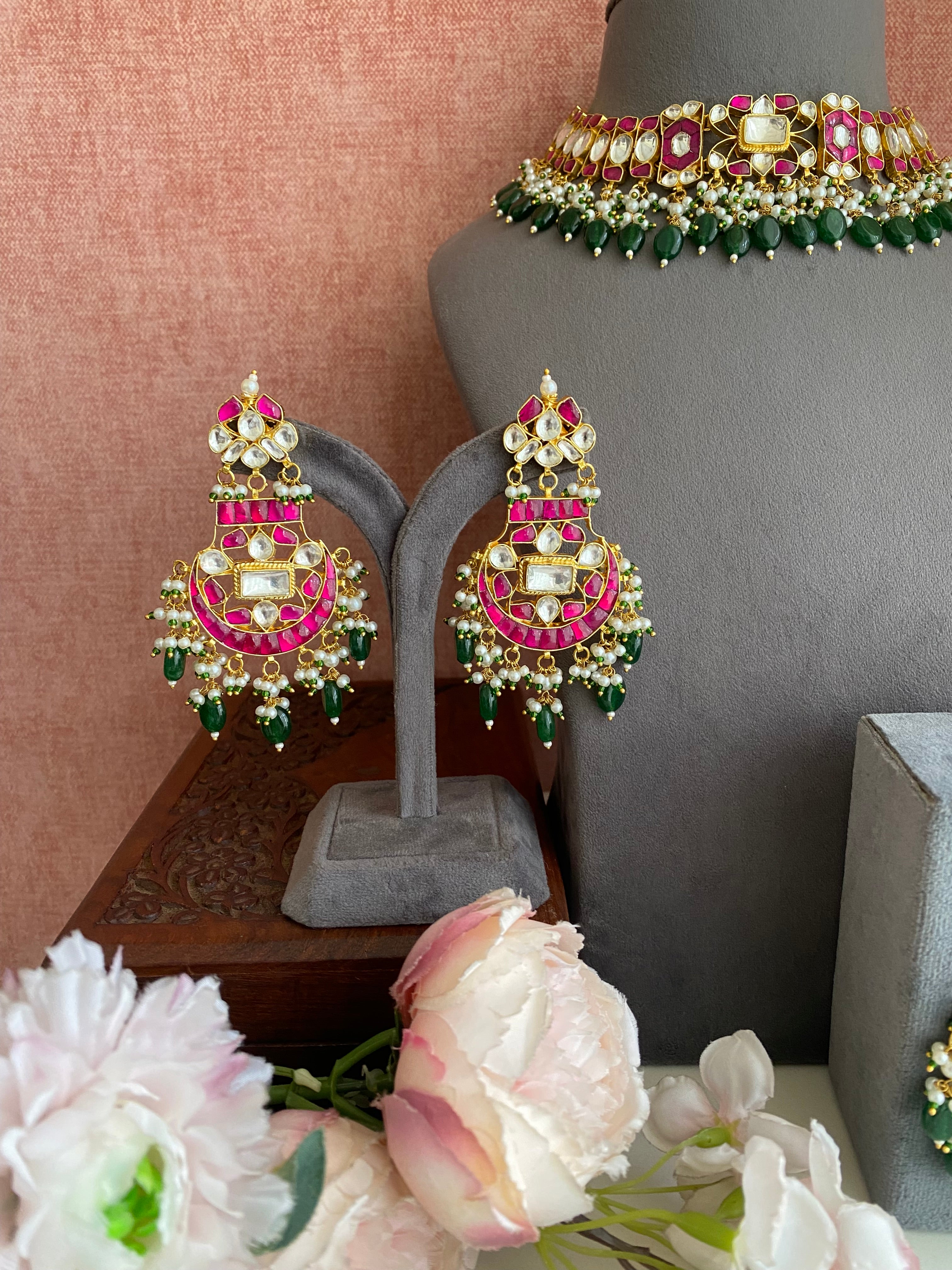 Pink Kundan Necklace set