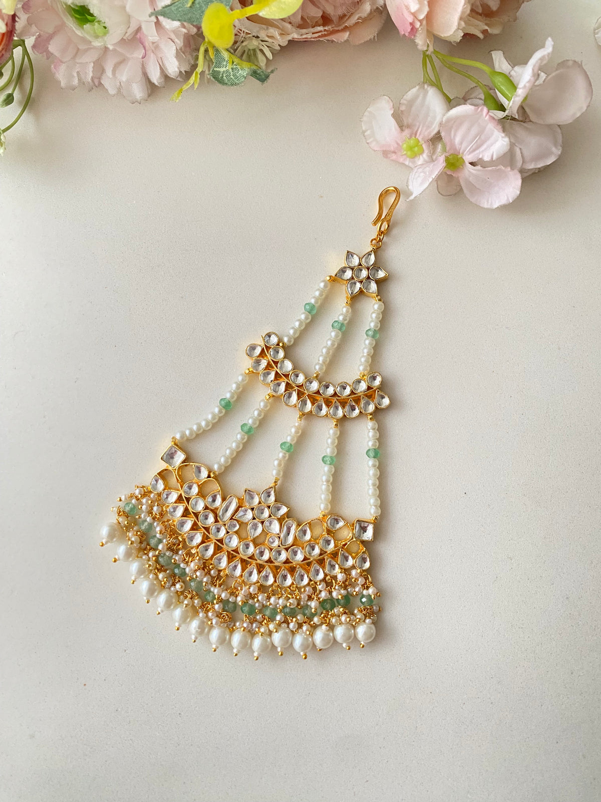 Gold plated Kundan Passa in pearl drops