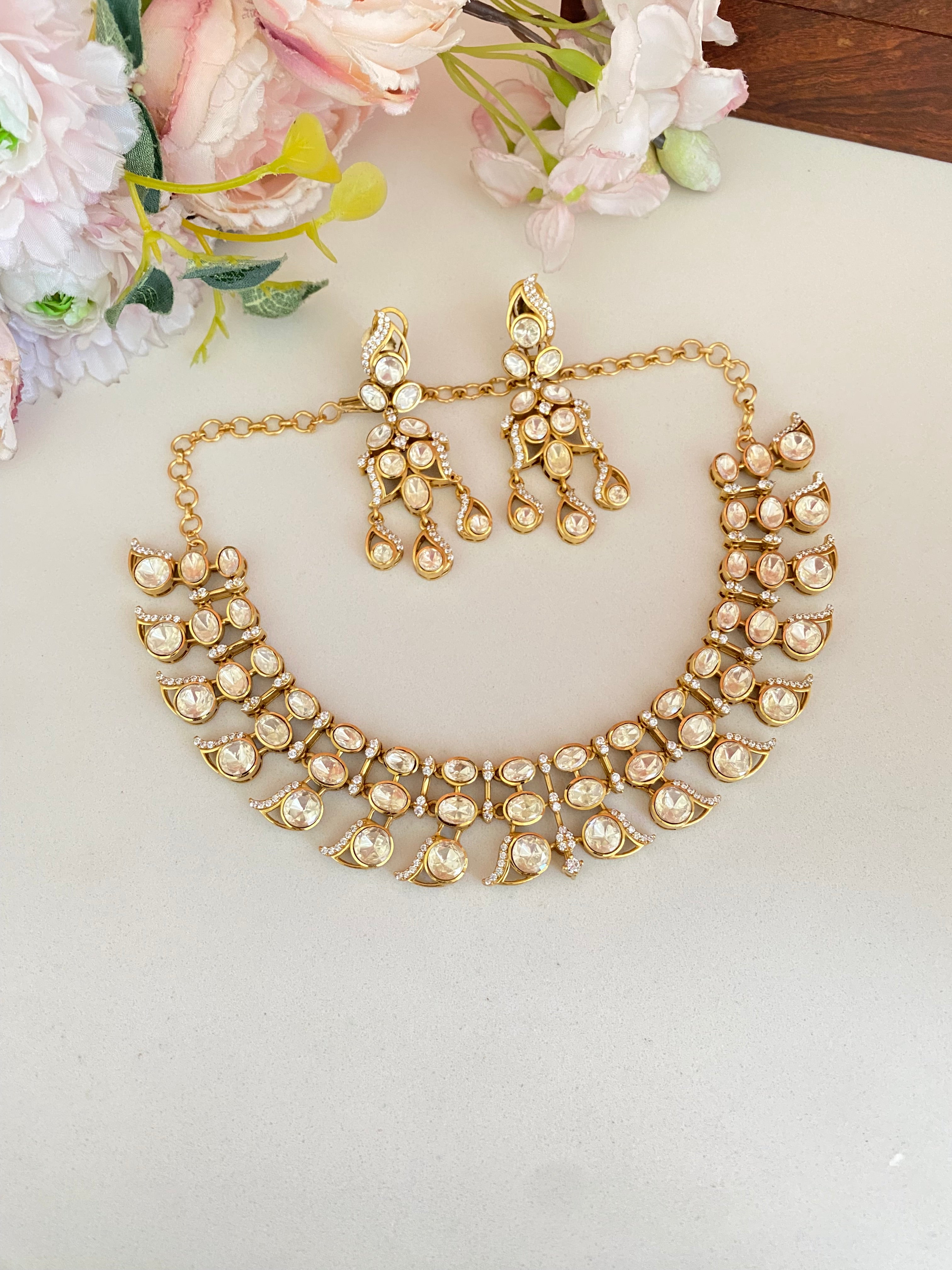 Gold plated Moissanite Choker set