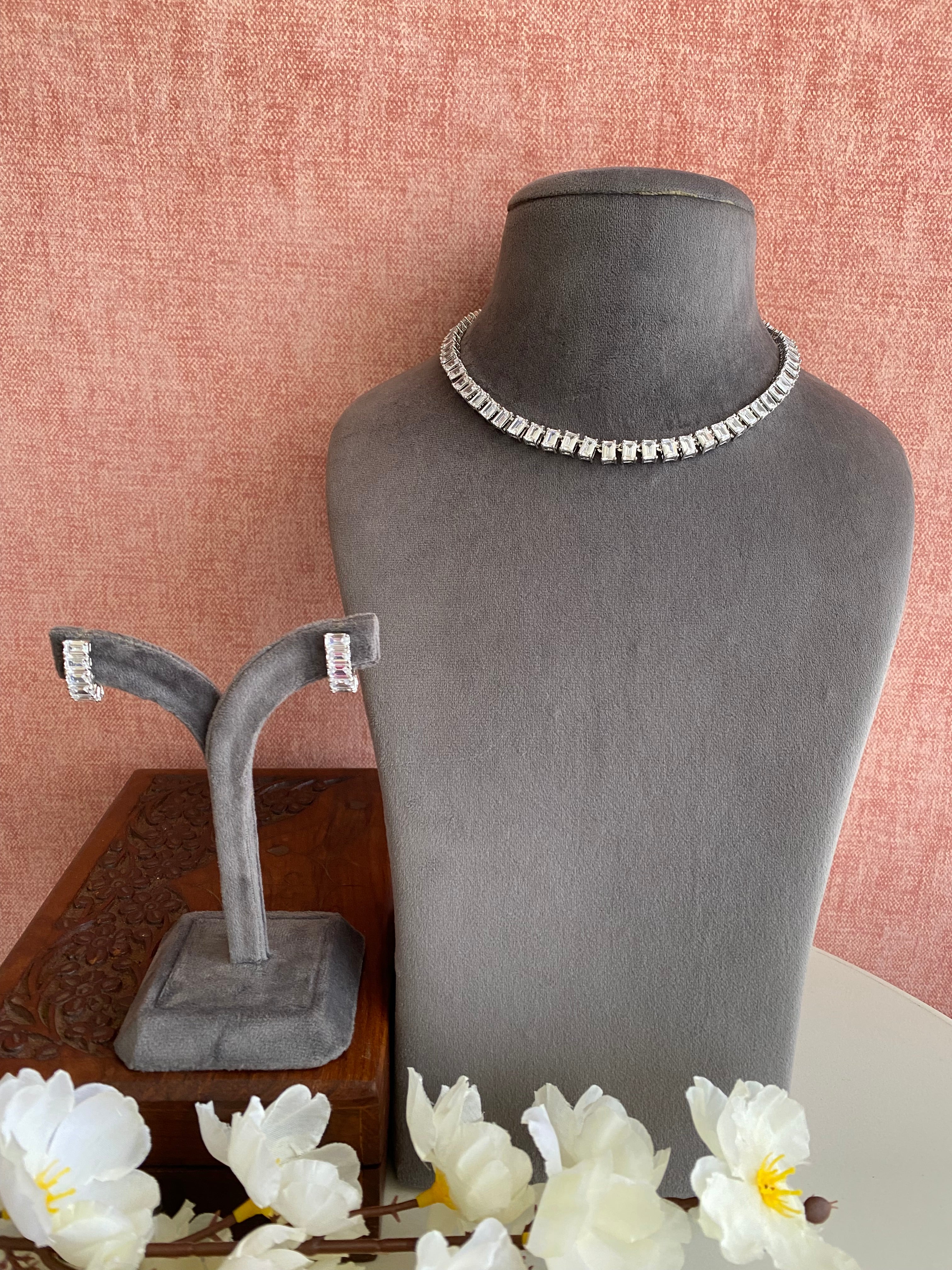 Silver Plated Diamond Necklace set