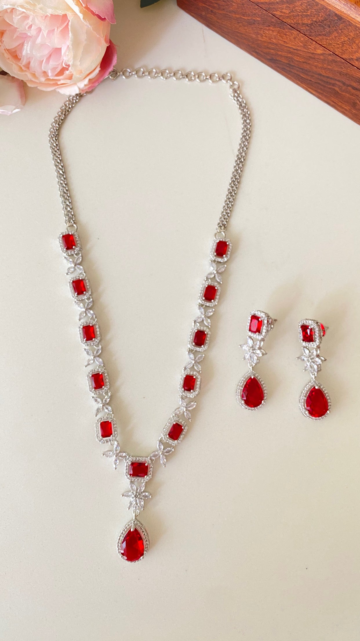 Silver Plated Diamond Necklace set
