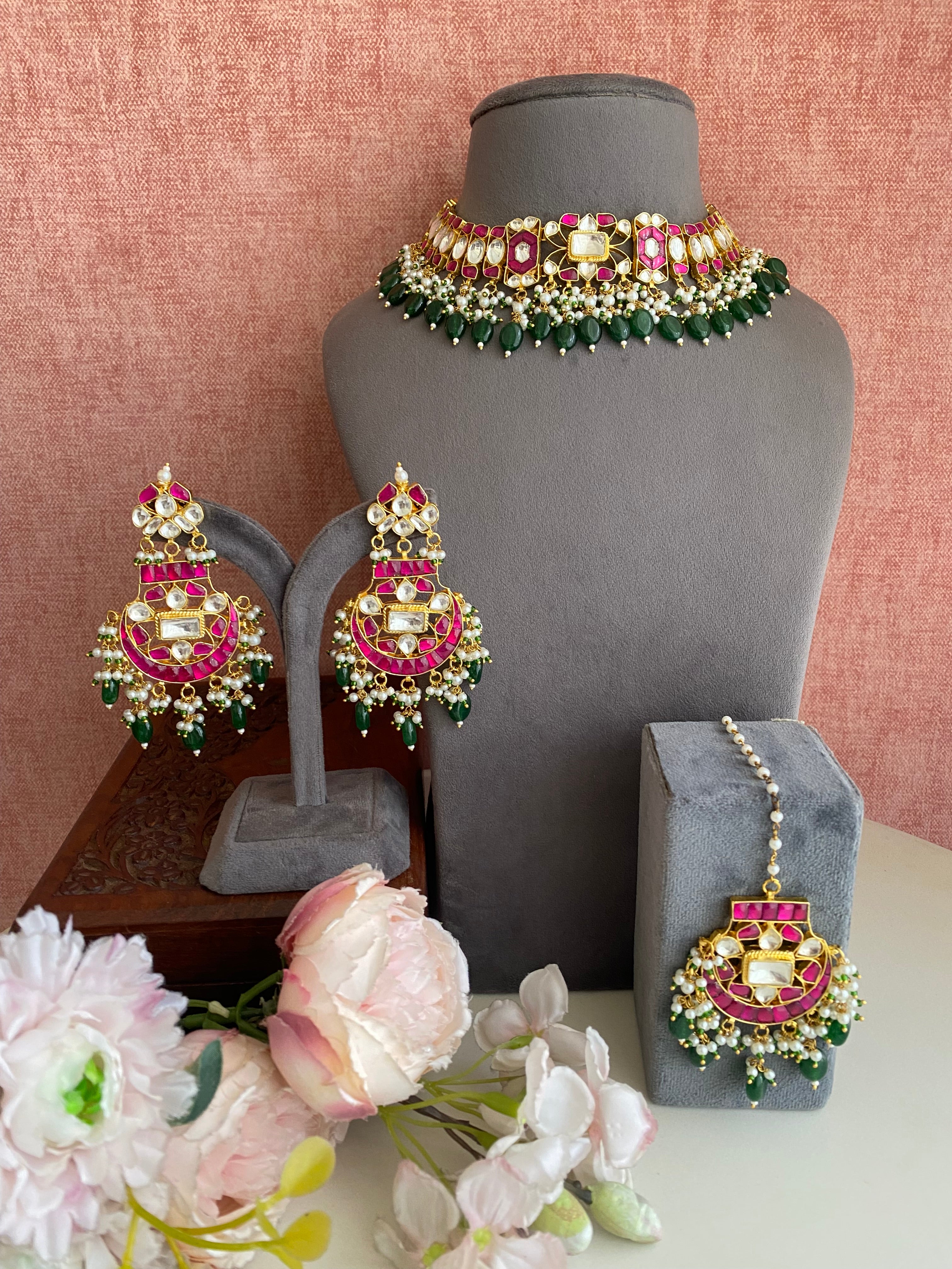 Pink Kundan Necklace set