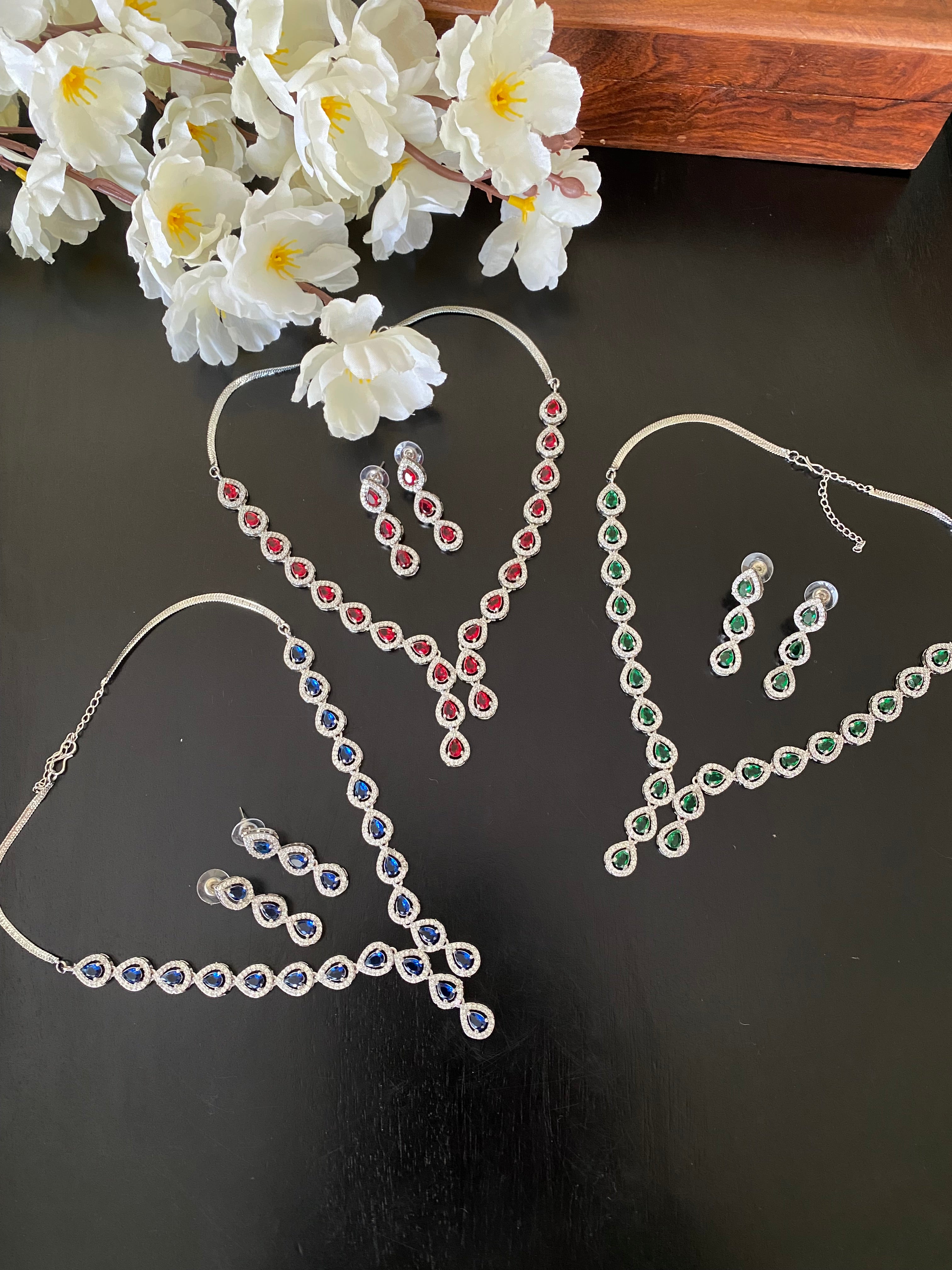 Silver Plated Diamond Necklace set