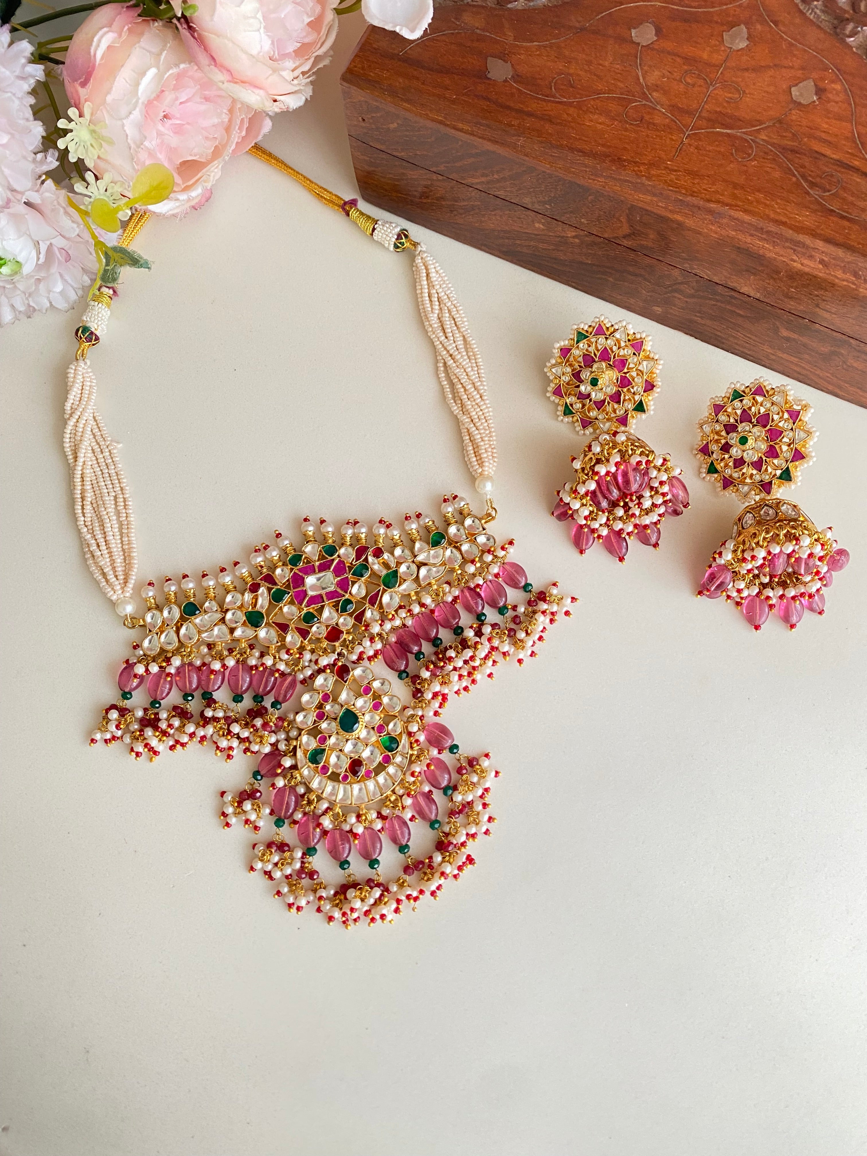 Gold plated Kundan Multi Color choker Set