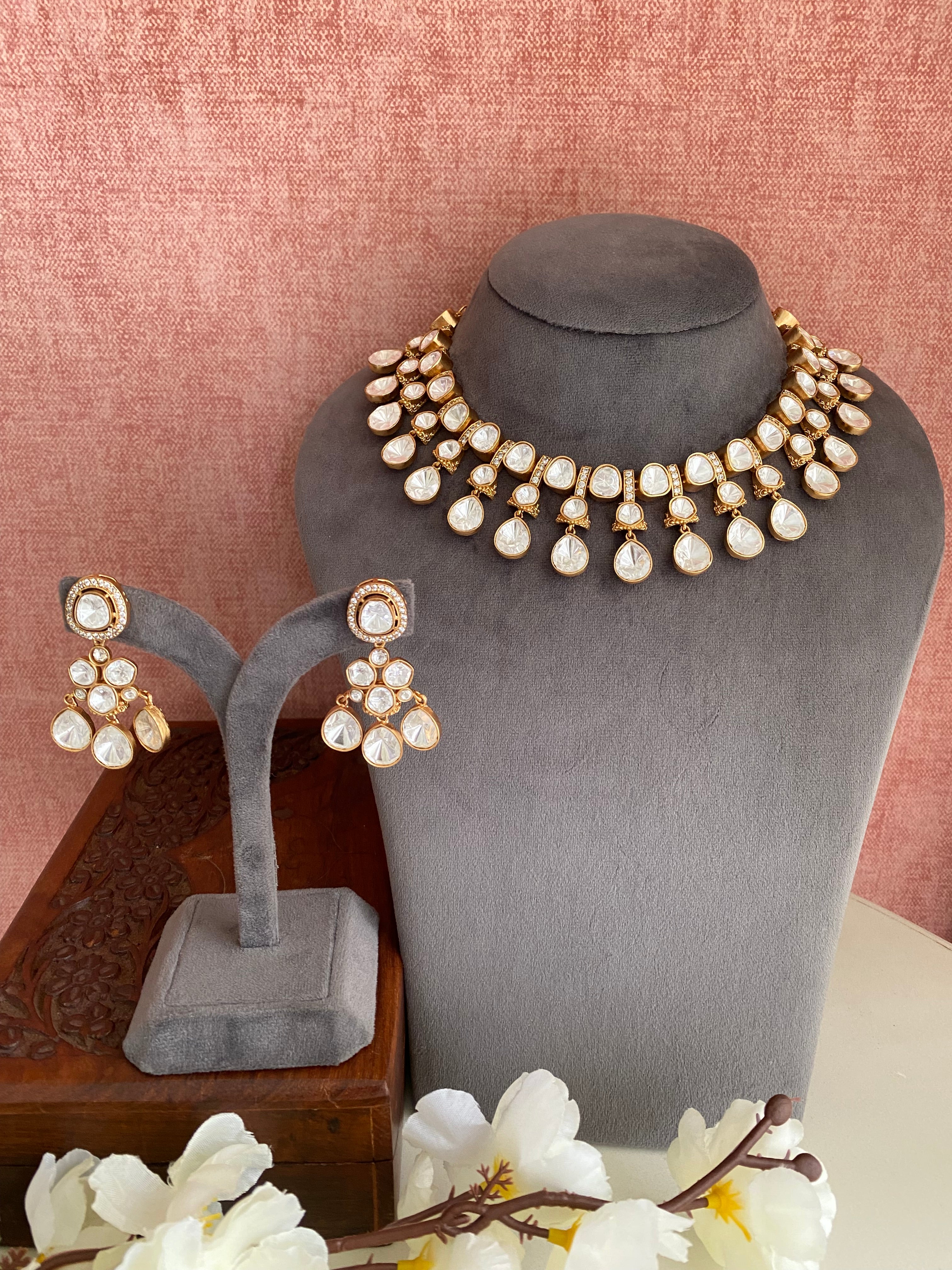 Gold plated Moissanite Necklace Set