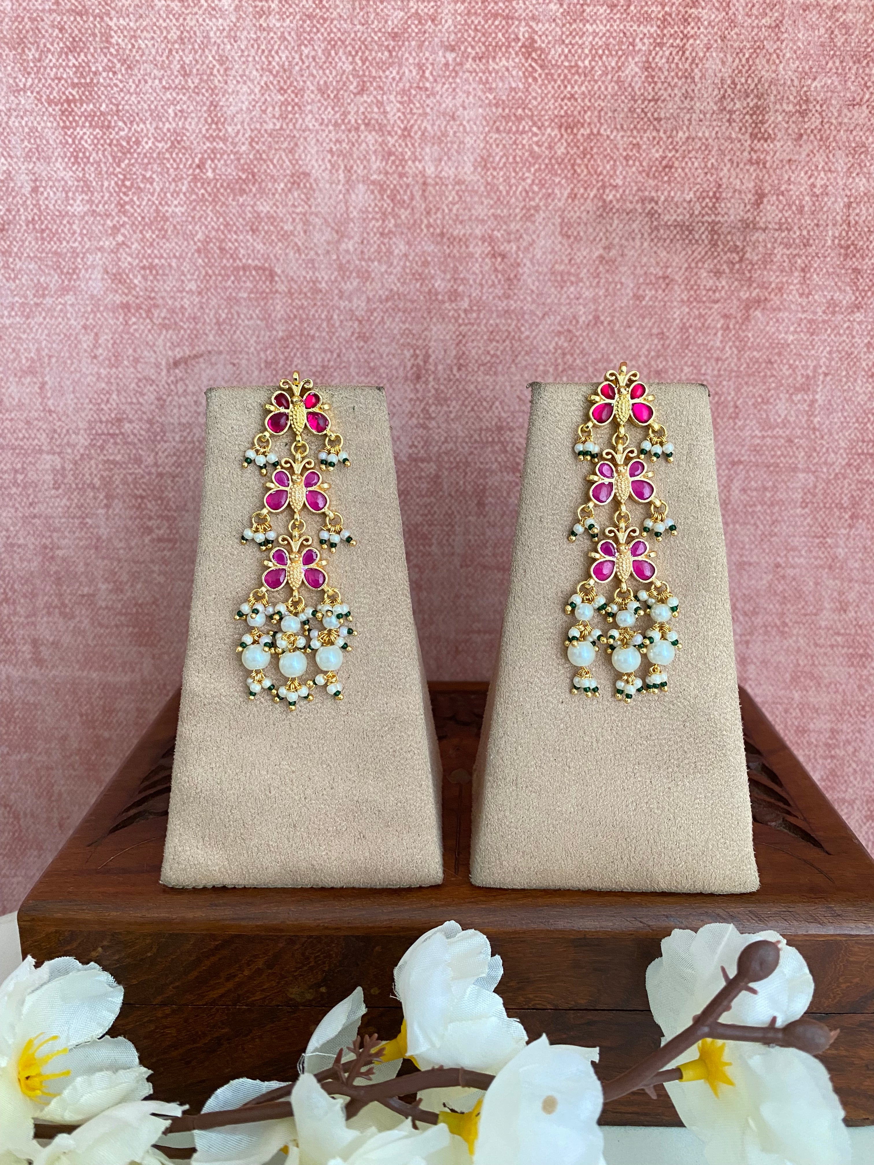 Gold Plated Pink Kundan earrings