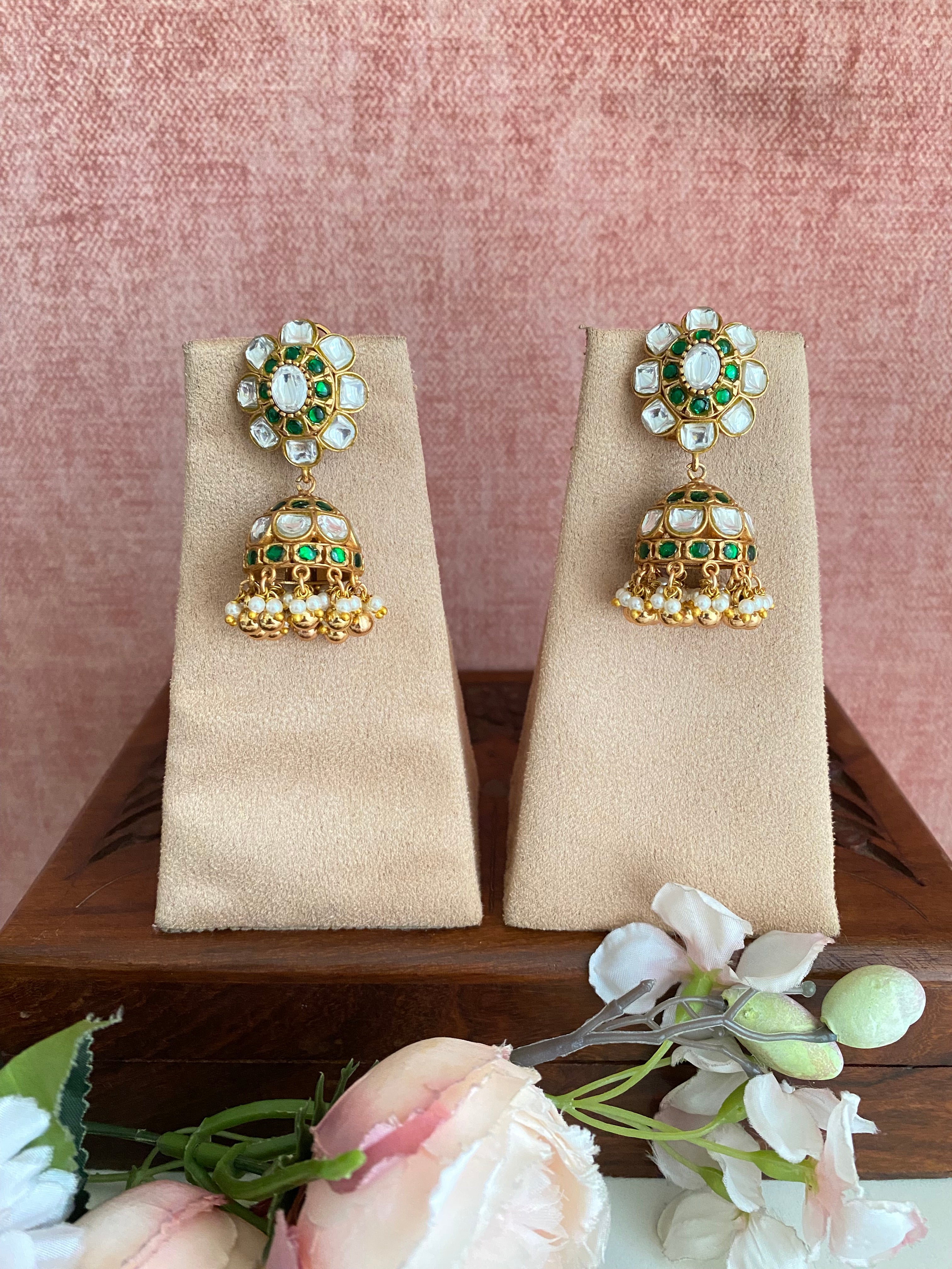 Gold plated Moissanite Green Jhumka