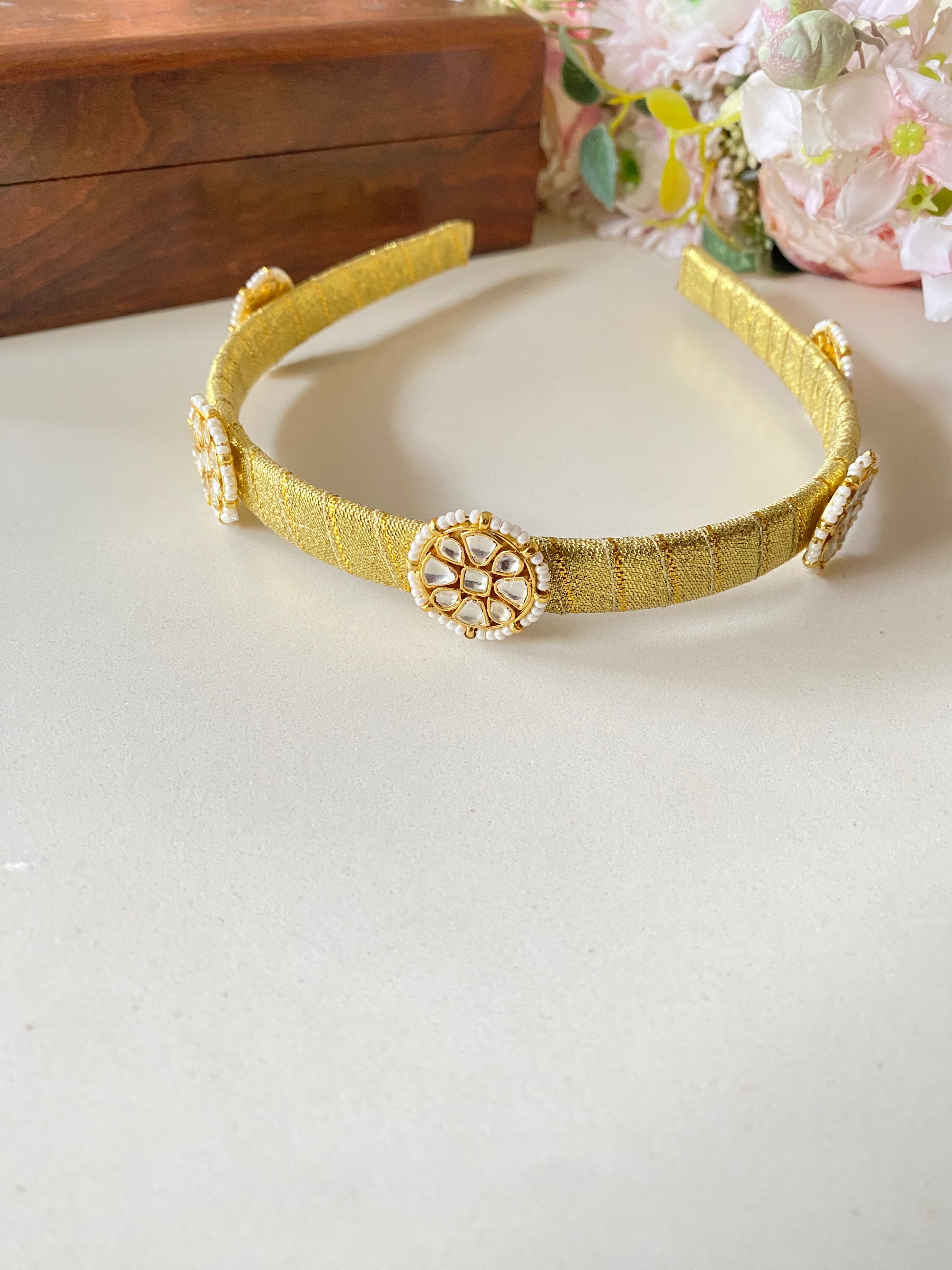 Gold Plated Kundan Hairband