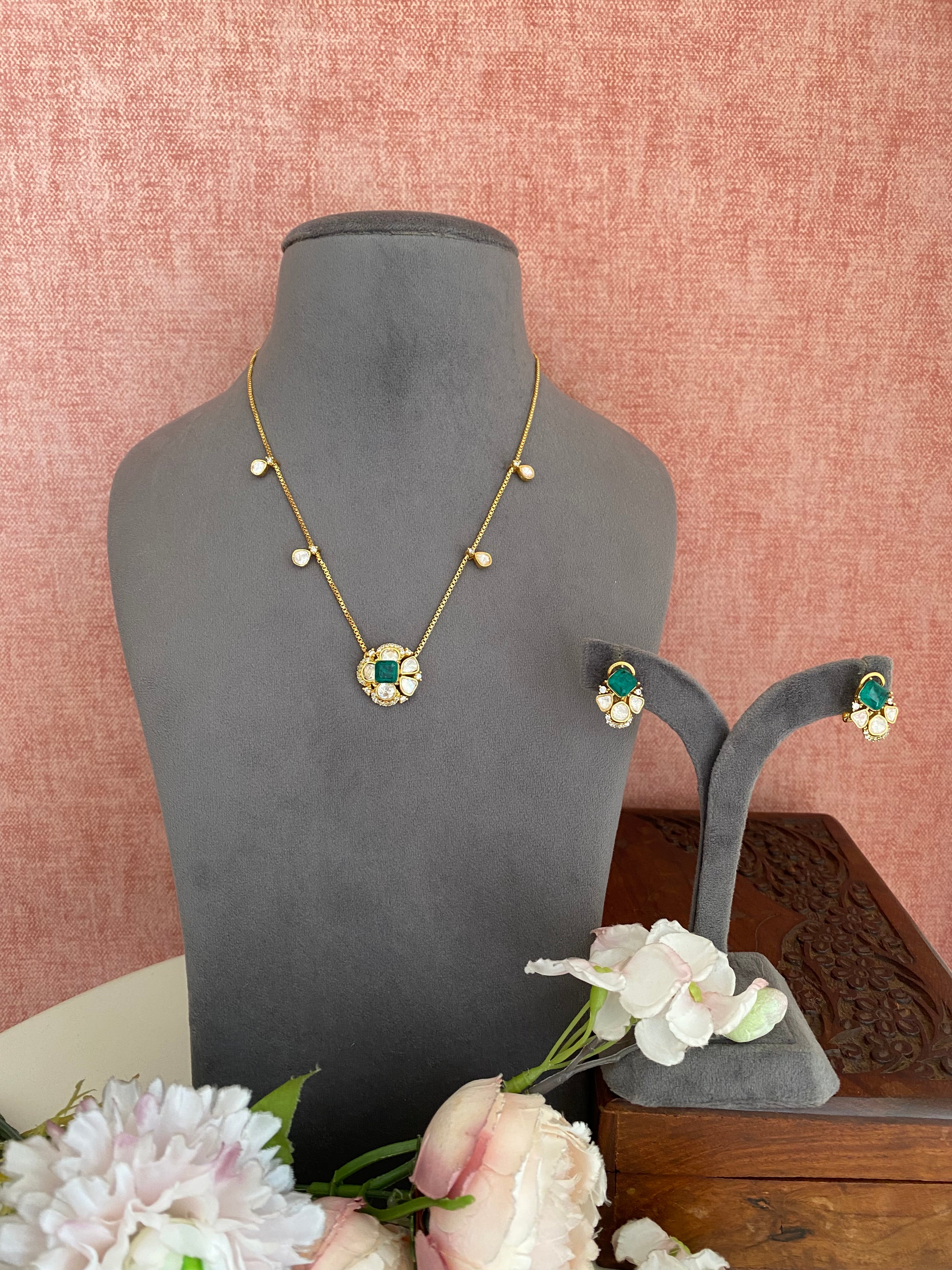 Gold plated Moissanite Pendant Set