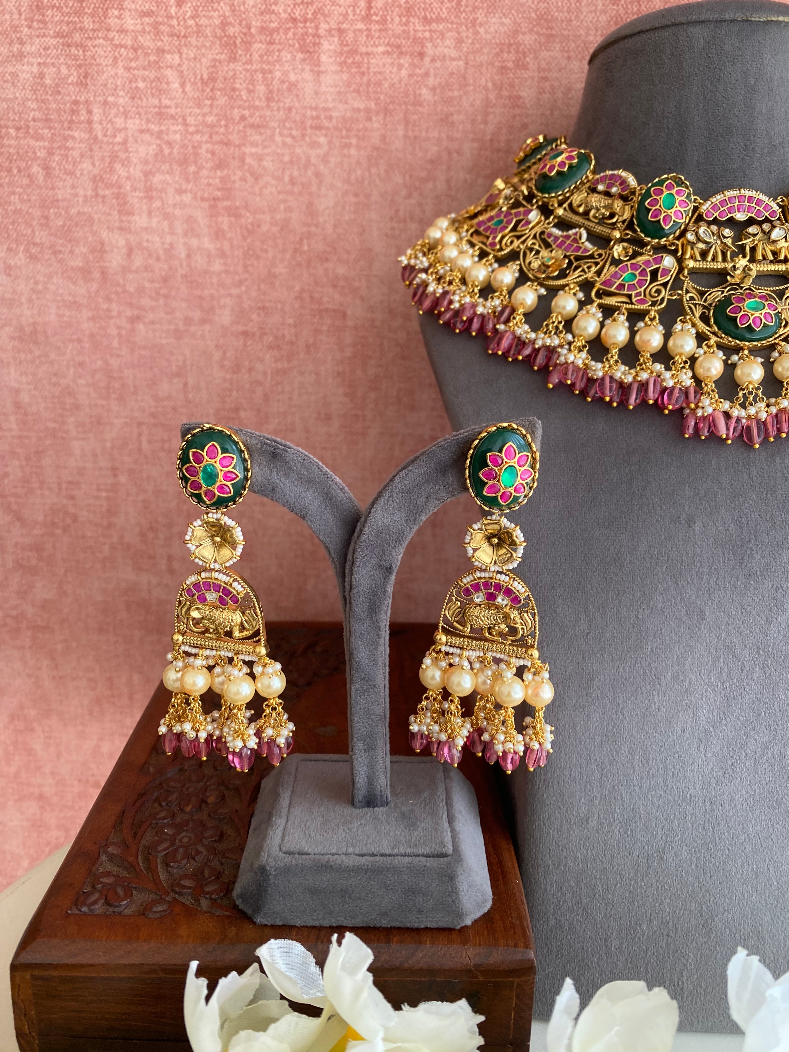 Gold Plated Antique Kundan Bridal Necklace Set