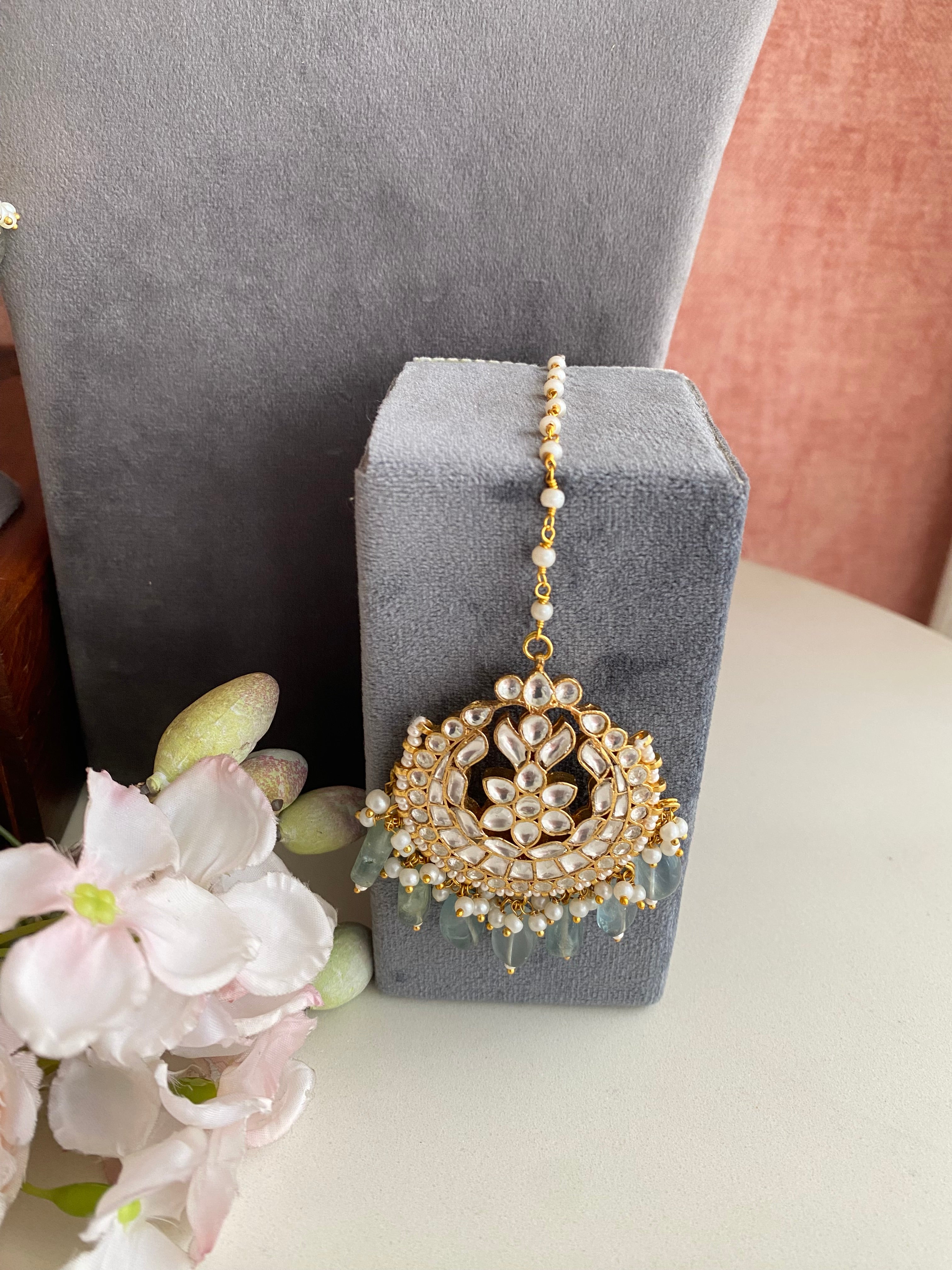 Kundan Bridal Necklace Set in Mint Drops