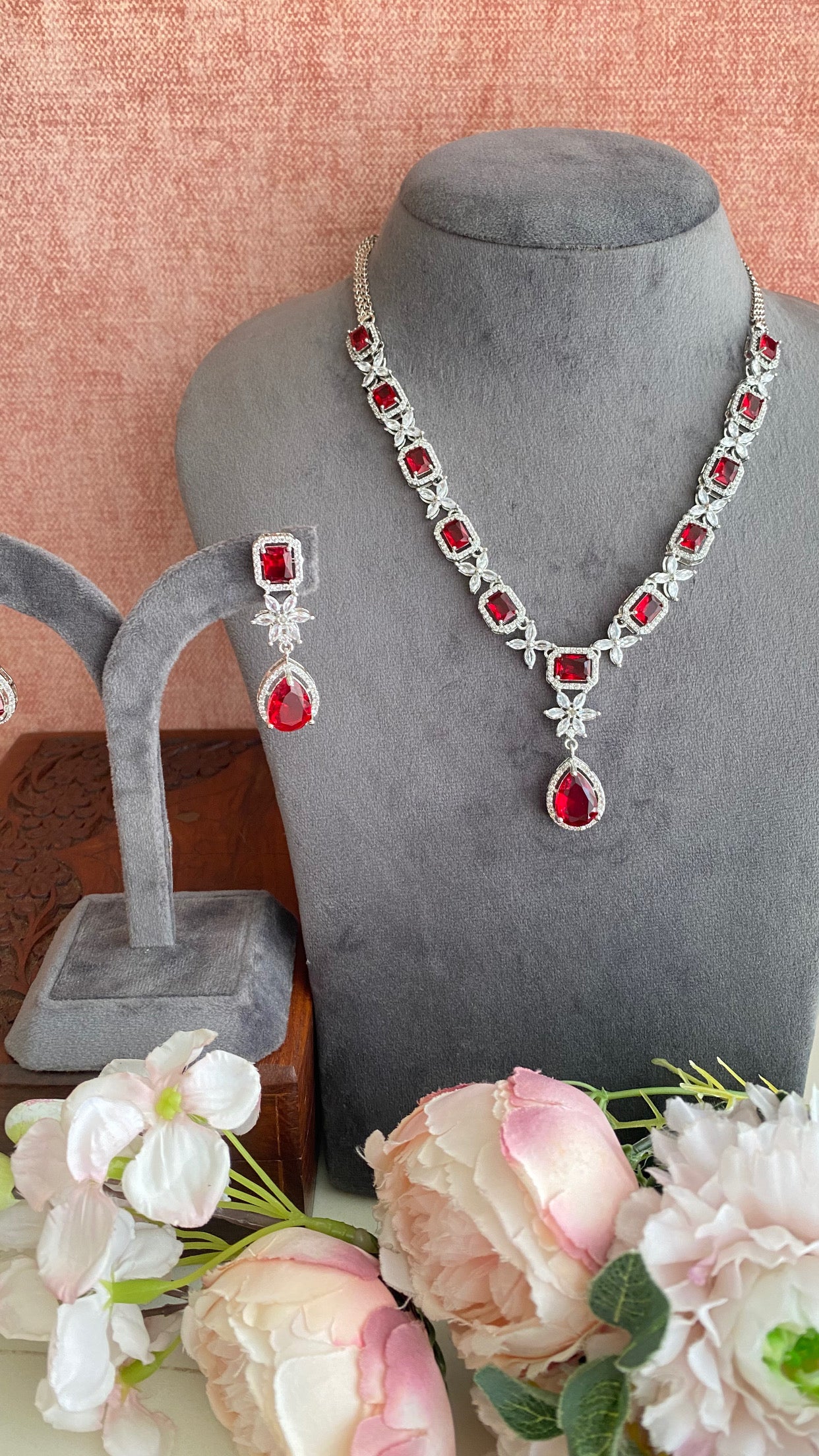 Silver Plated Diamond Necklace set