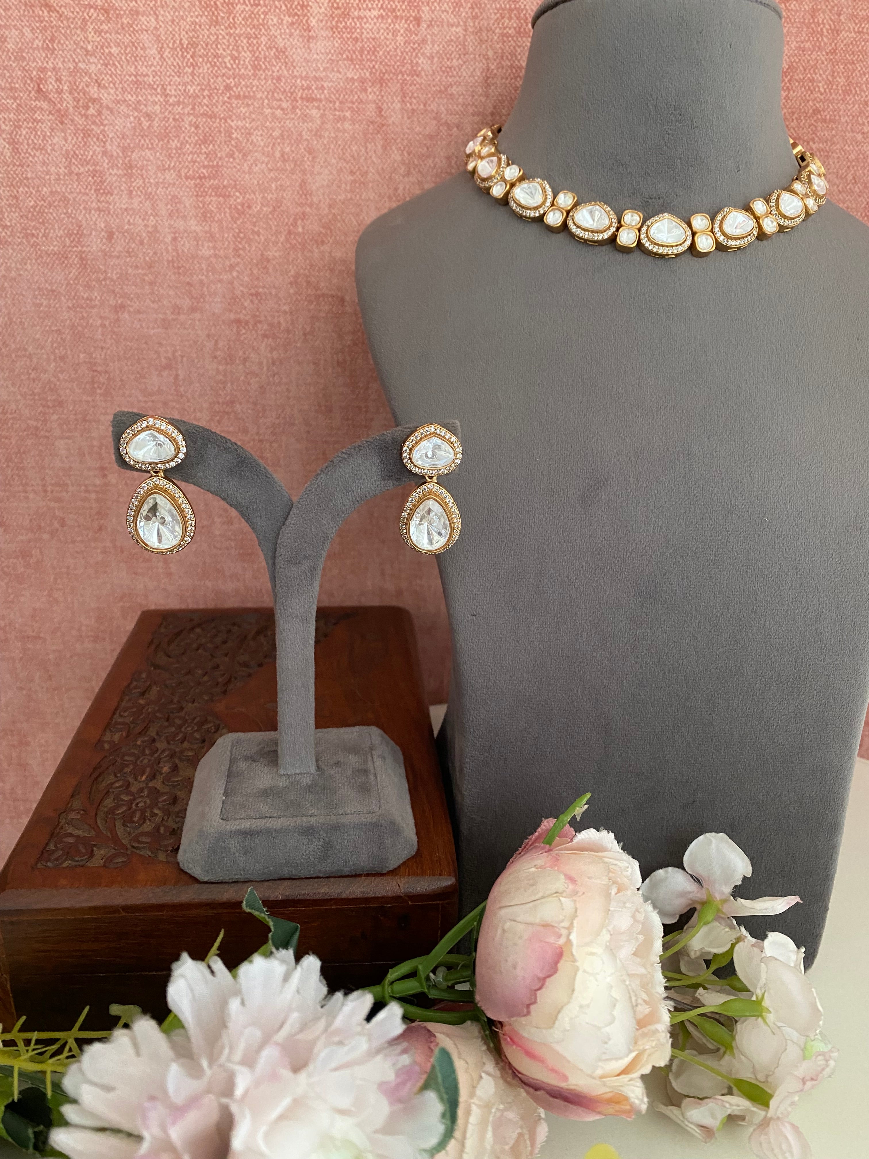 Gold plated Moissanite Choker set
