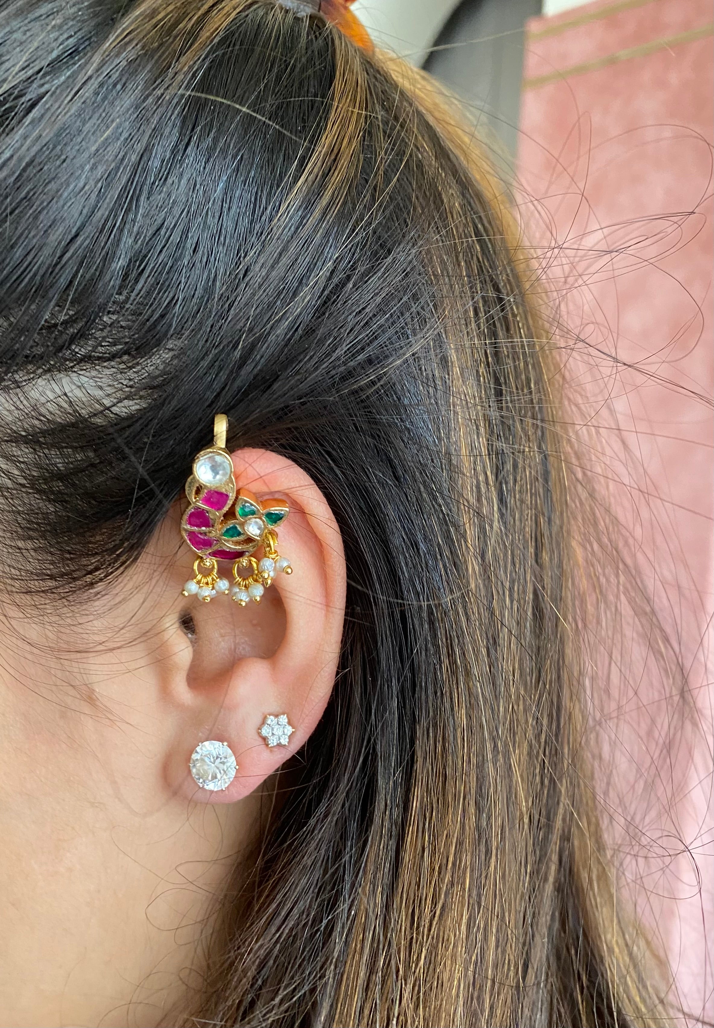 Gold plated Kundan Ear Cuff