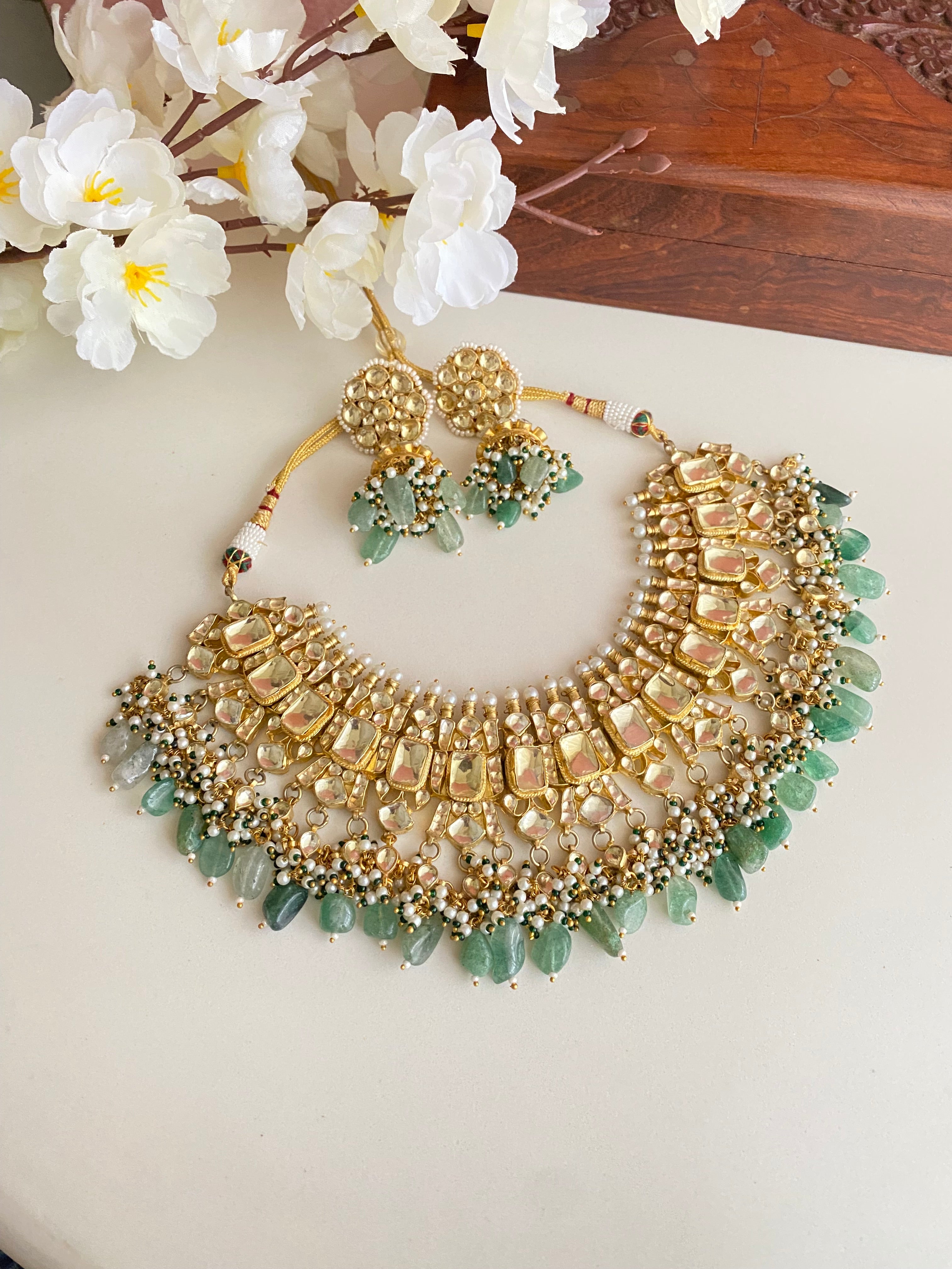 Kundan Choker set in mint drops