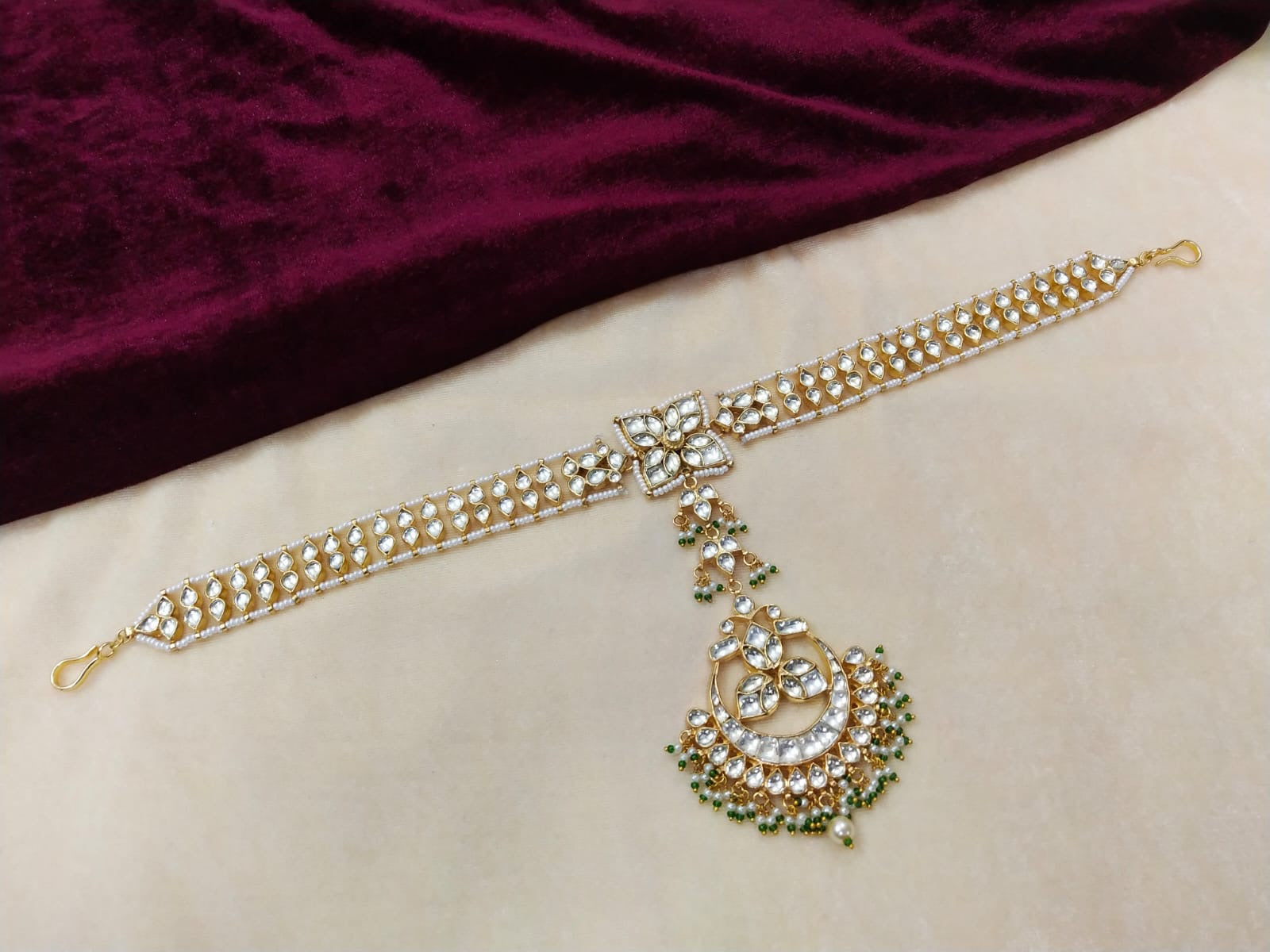 Gold plated Kundan sheeshpatti with tikka