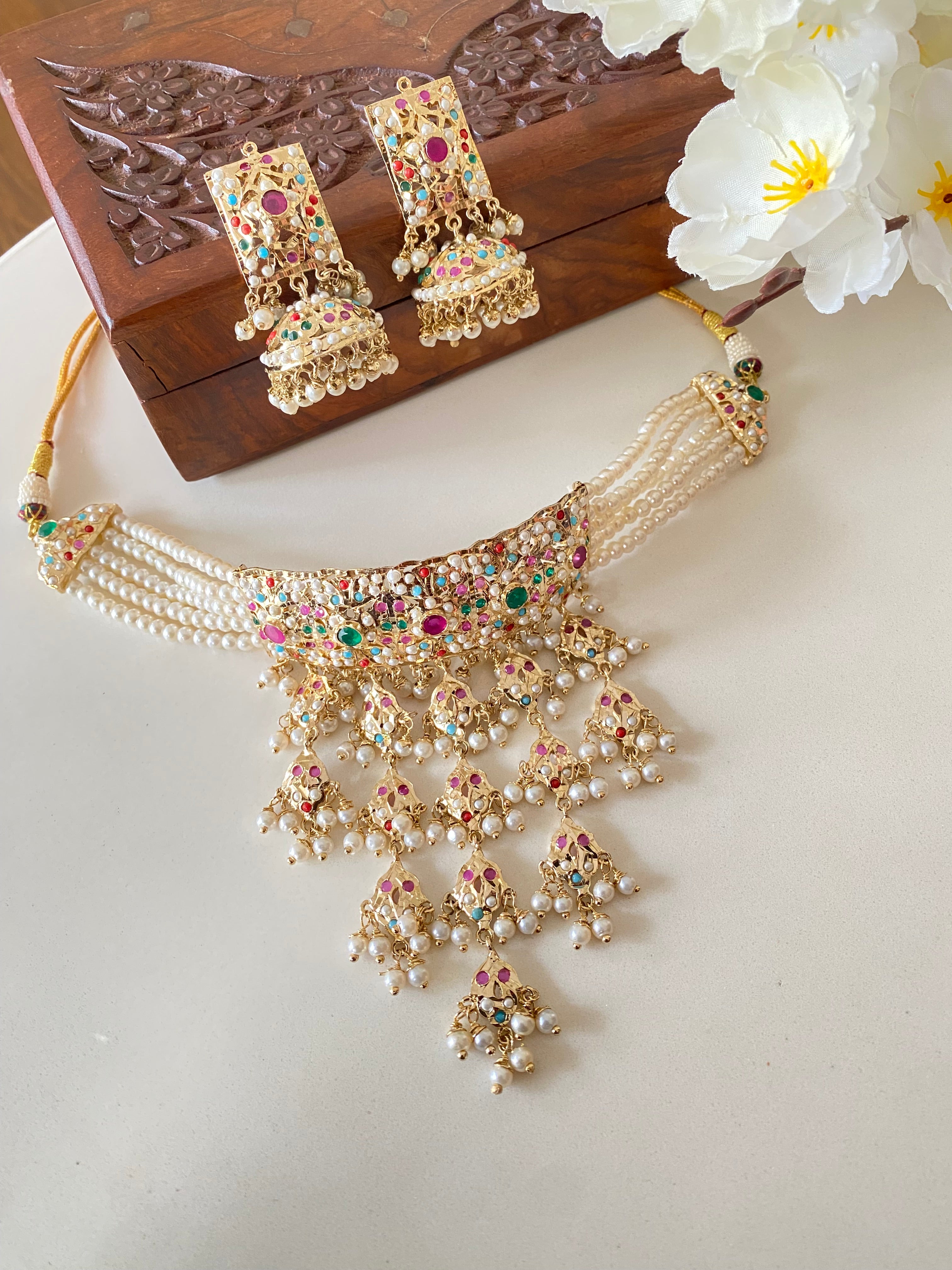 Amritsari Jadau Gold Plated Multi Choker Set