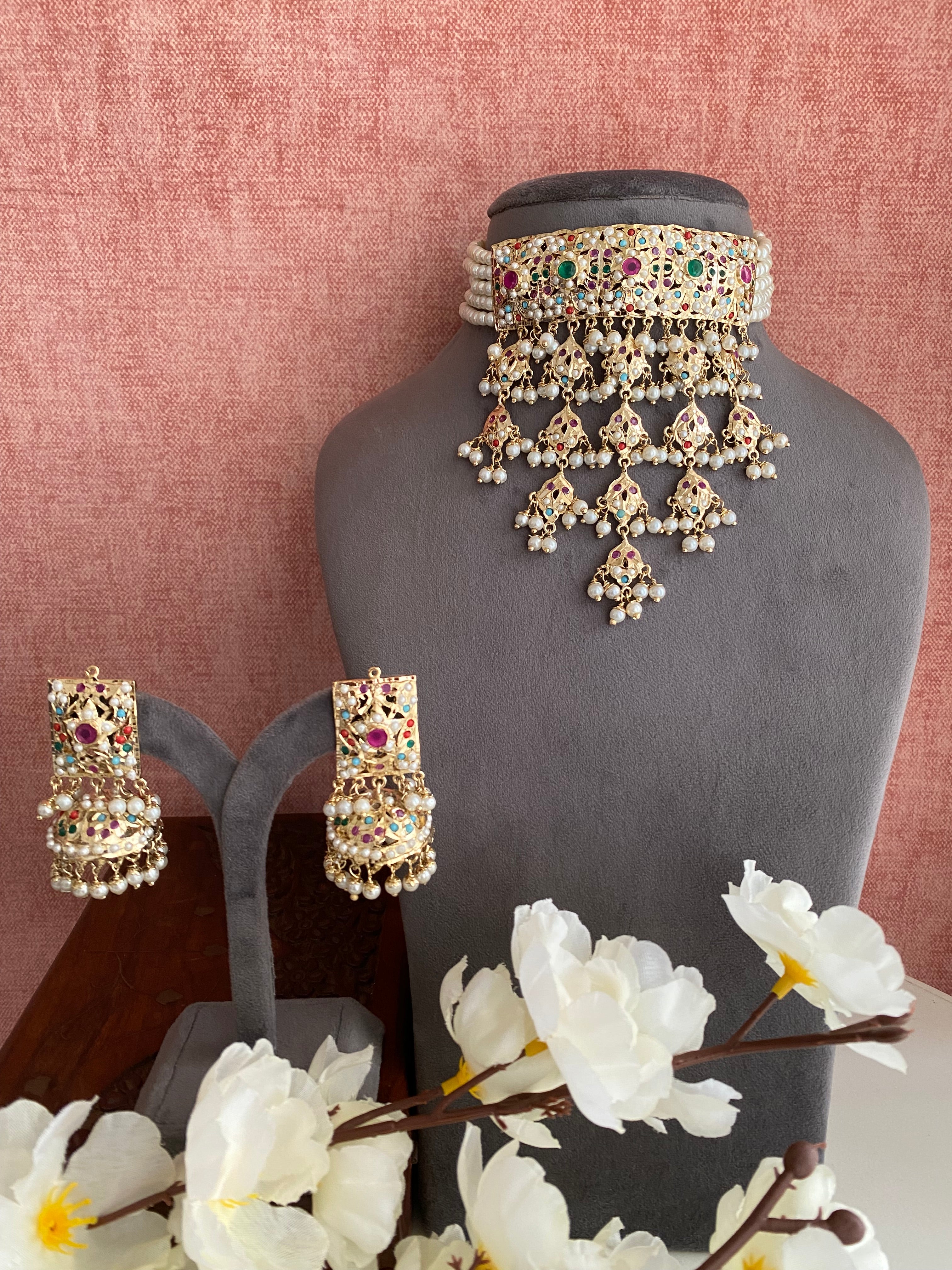 Amritsari Jadau Gold Plated Multi Choker Set