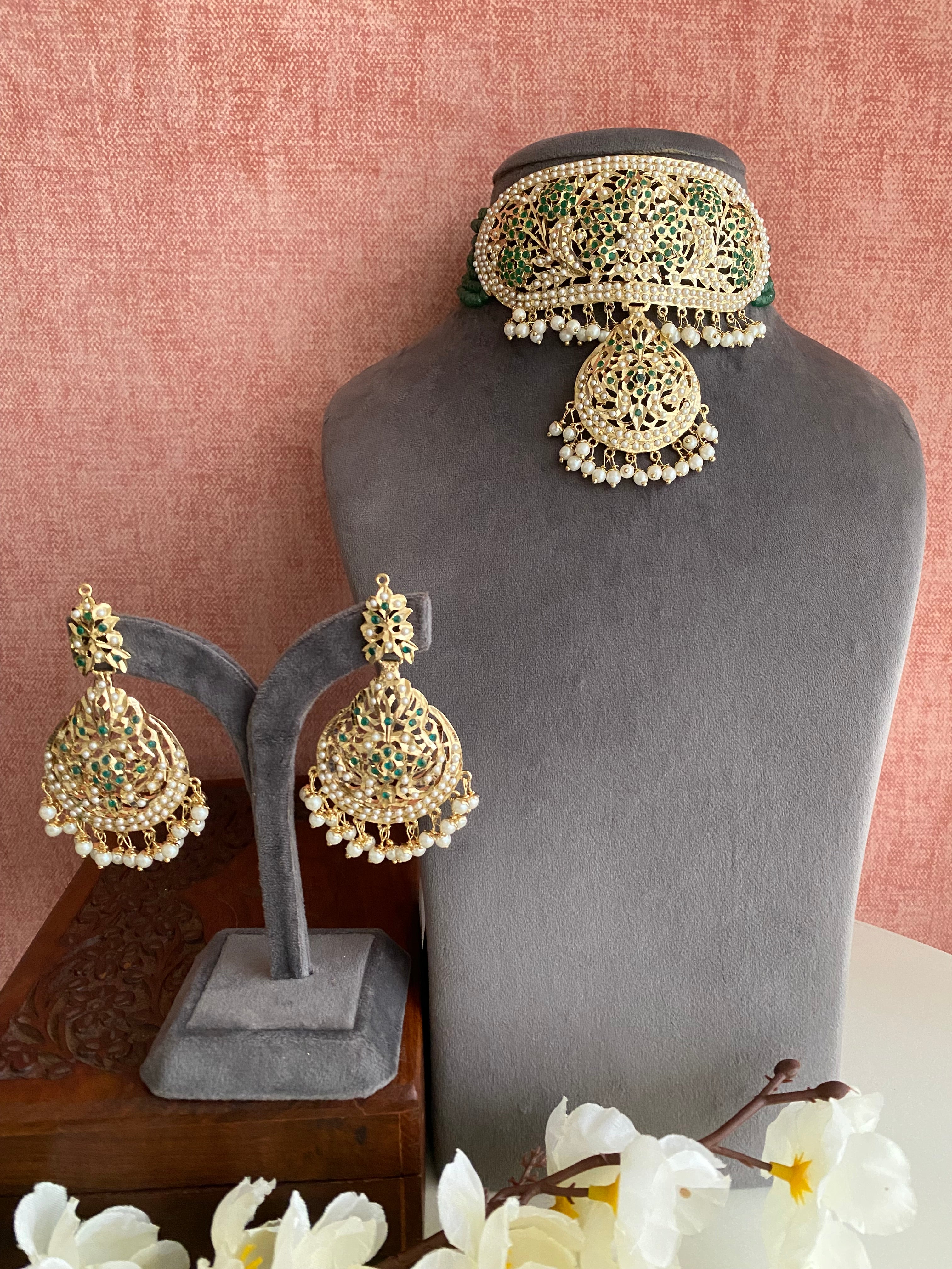 Amritsari Jadau Gold Plated Green Choker Set
