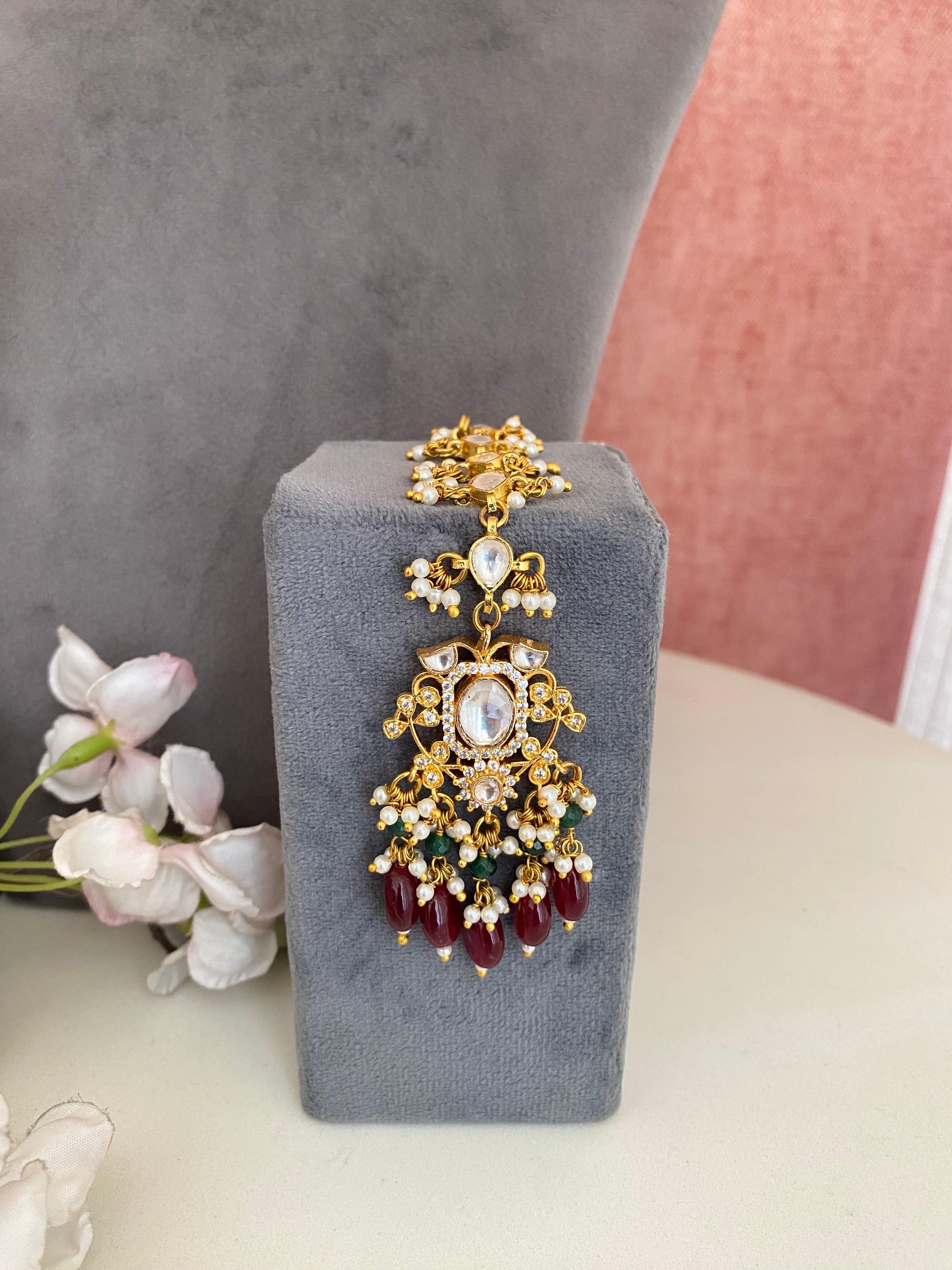 Kundan Bridal Necklace set in maroon drops