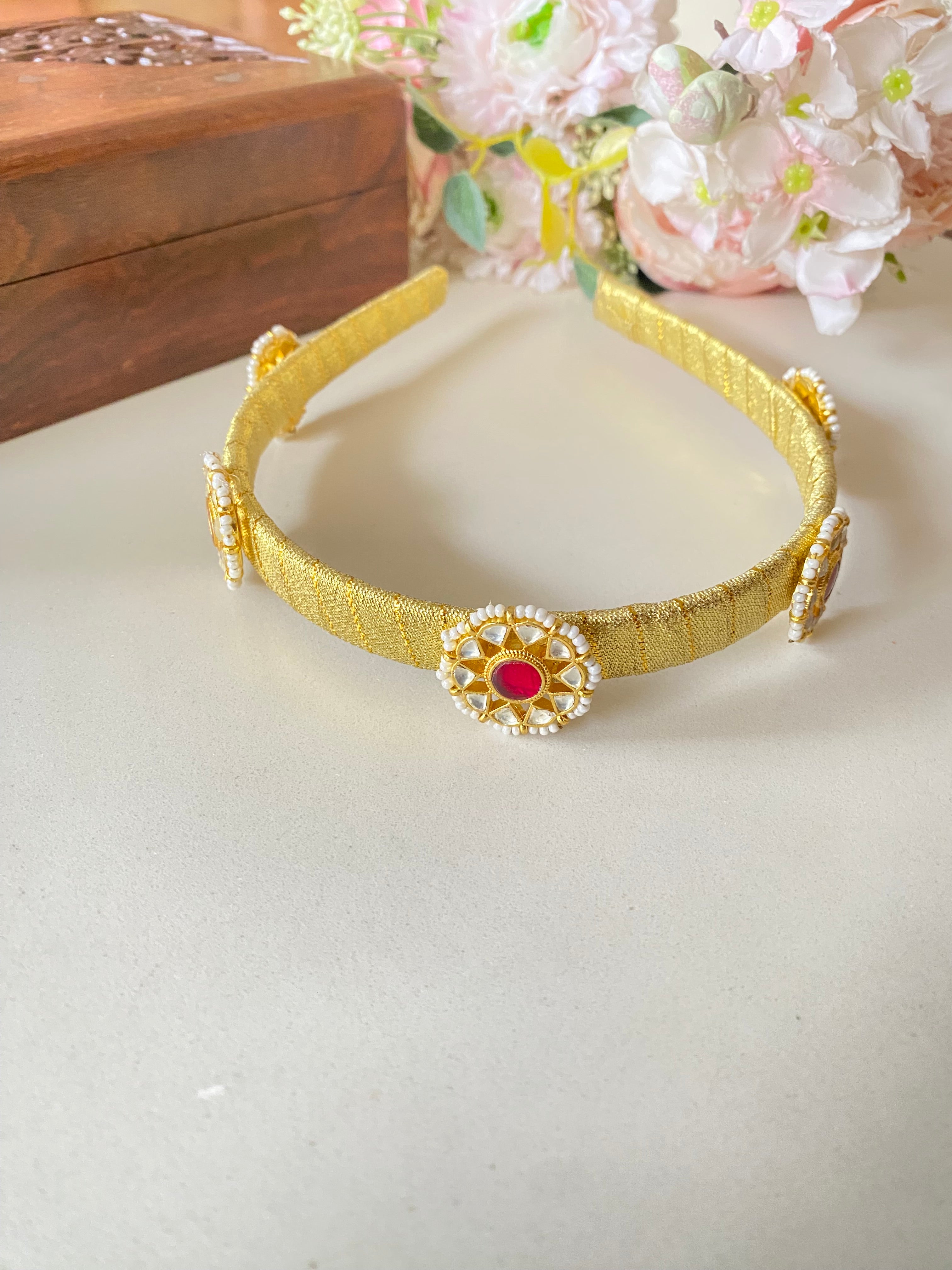 Gold Plated Kundan Hairband