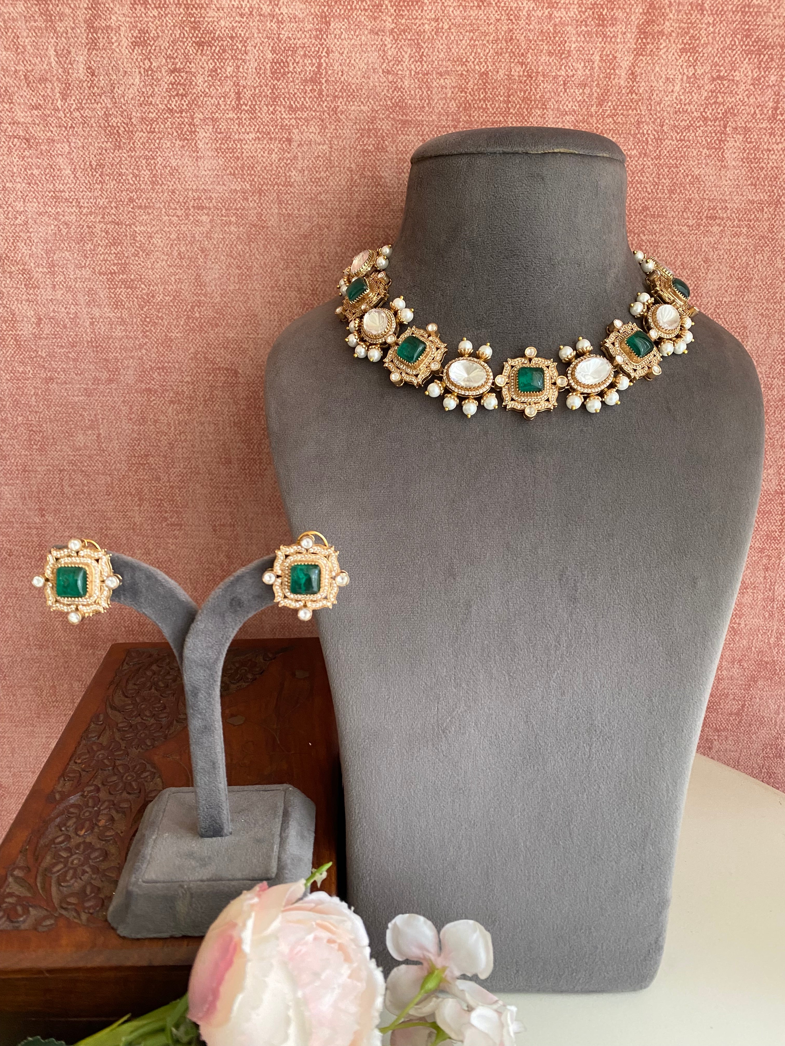 Gold plated Green Necklace Set