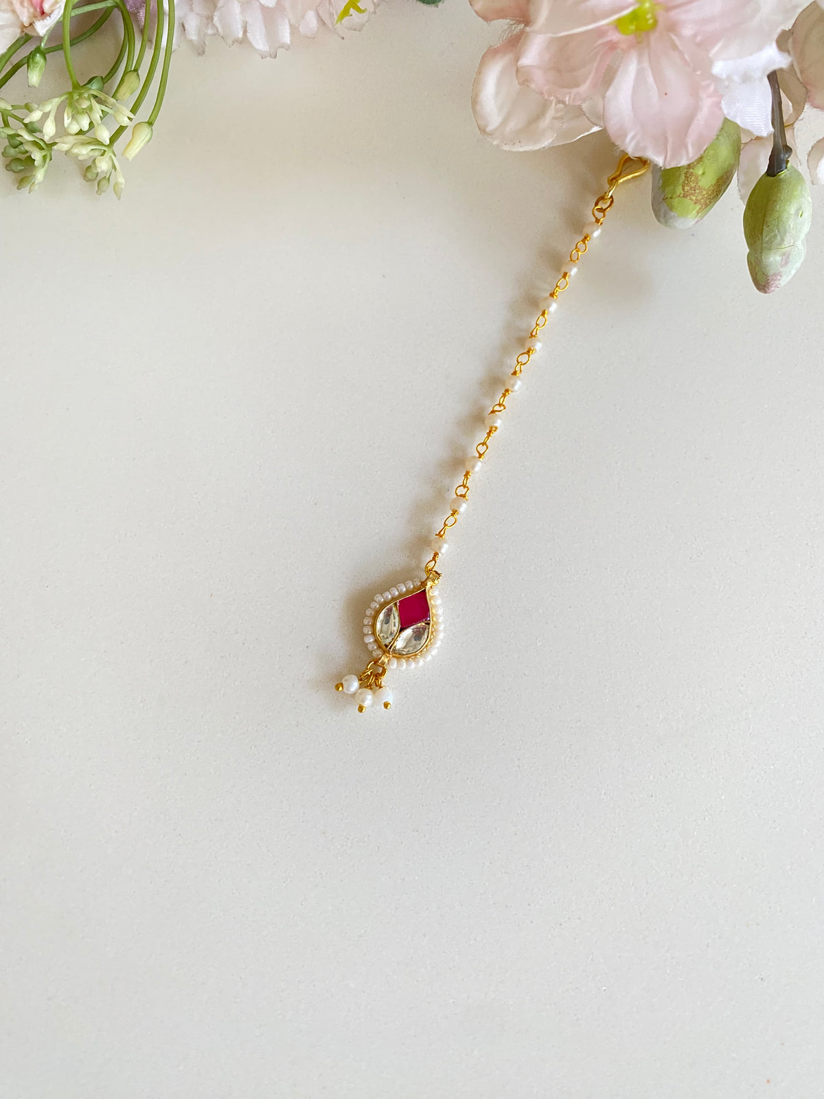 Gold Plated Pink Kundan Tikka