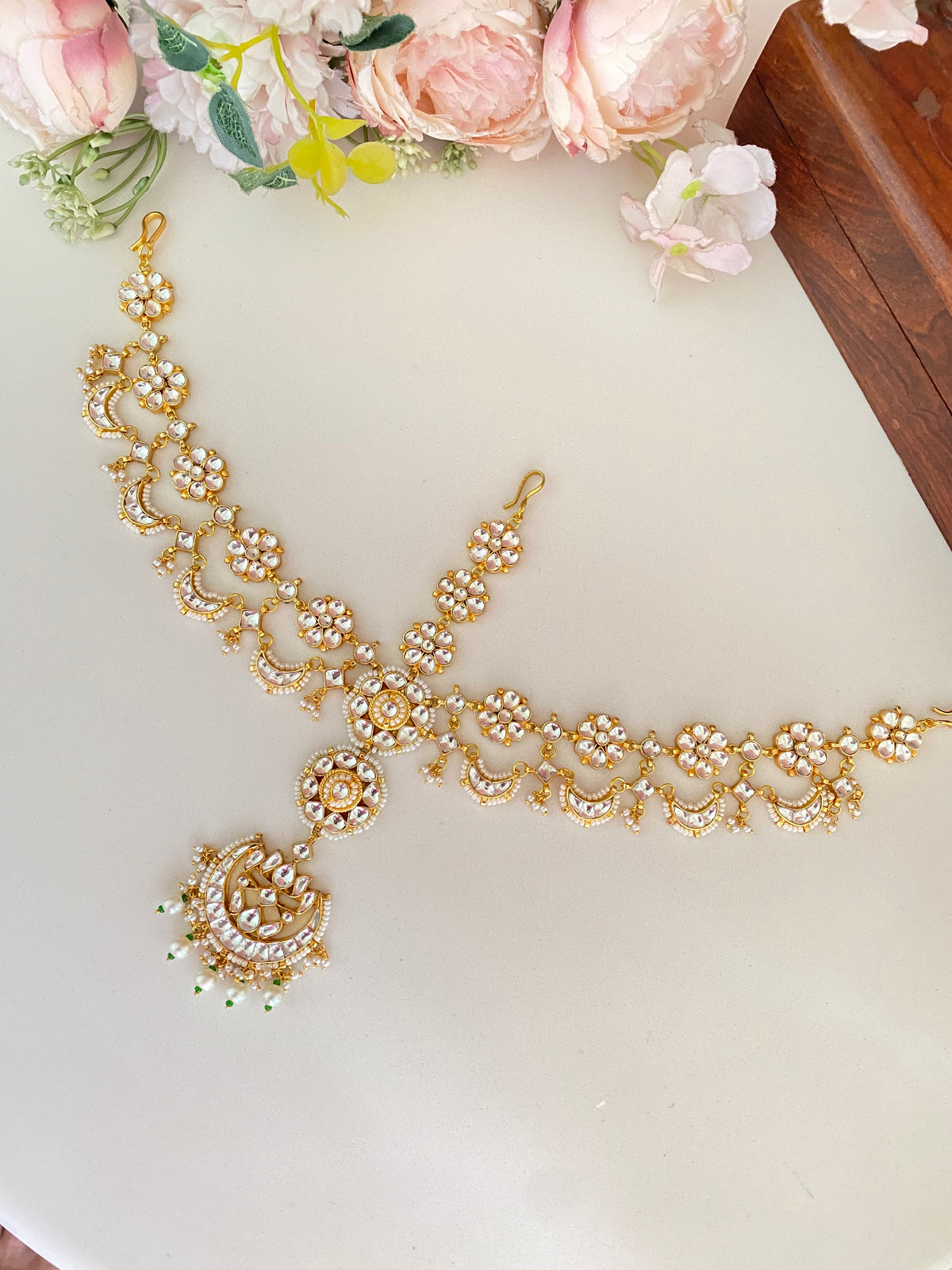 Gold Plated Kundansheeshpatti with Tikka