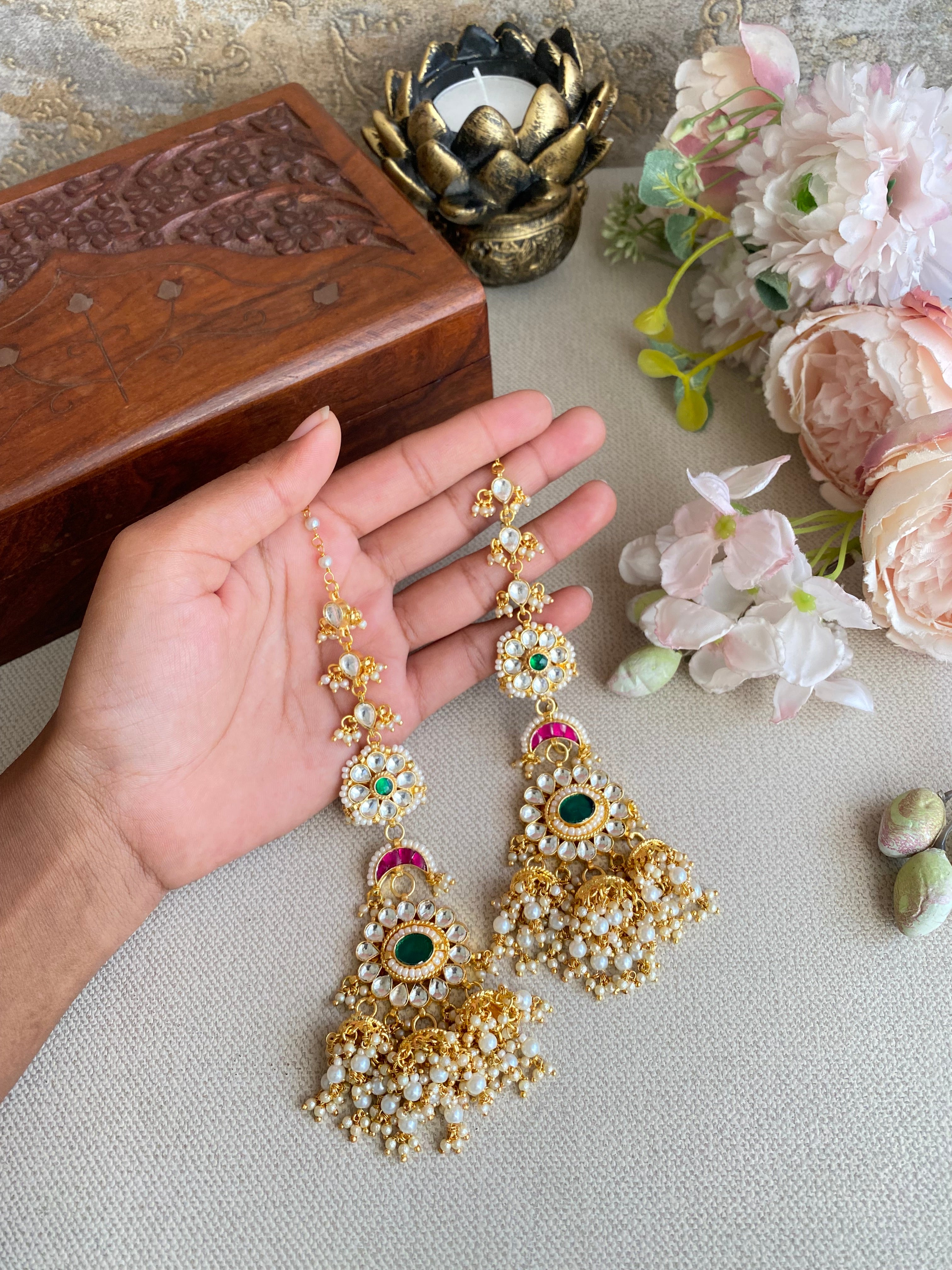 Gold plated Kundan Chandbaali Earring