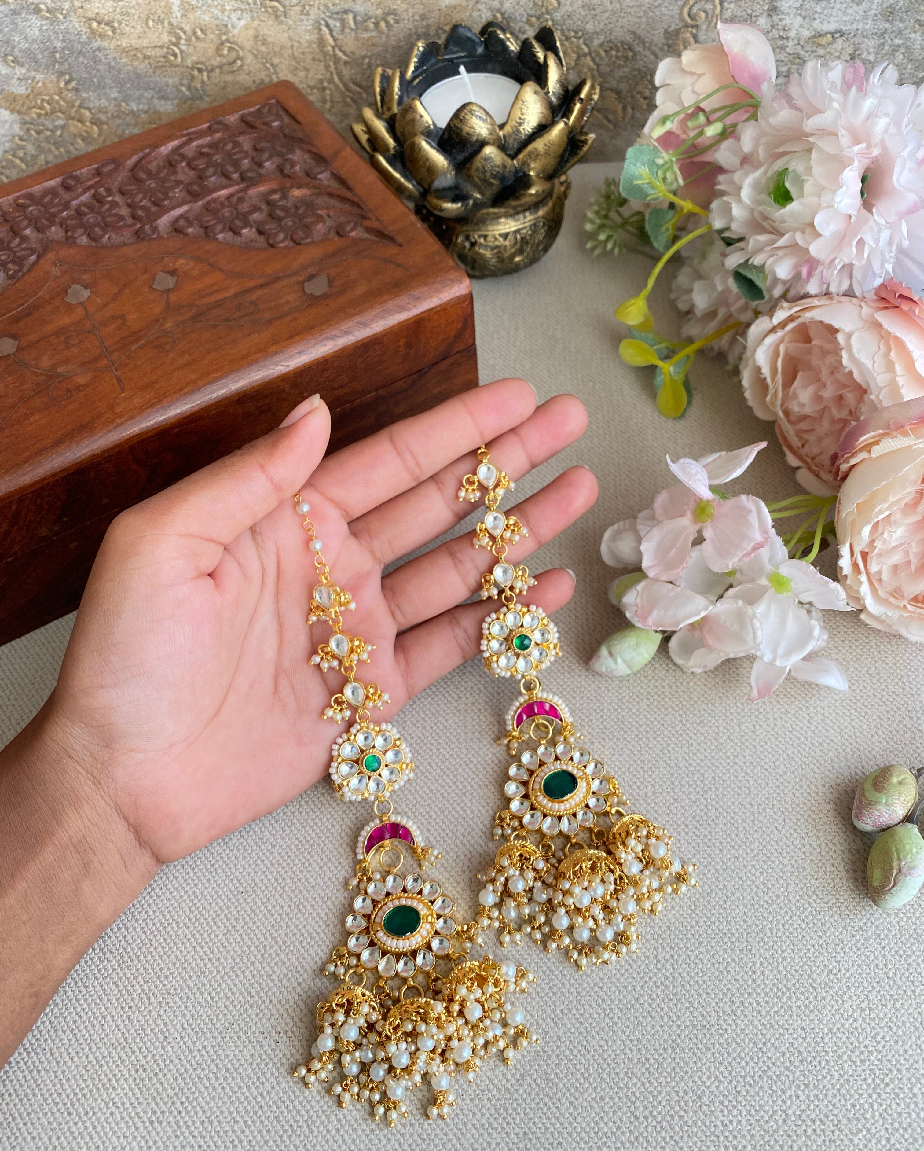 Gold plated Kundan Chandbaali Earring