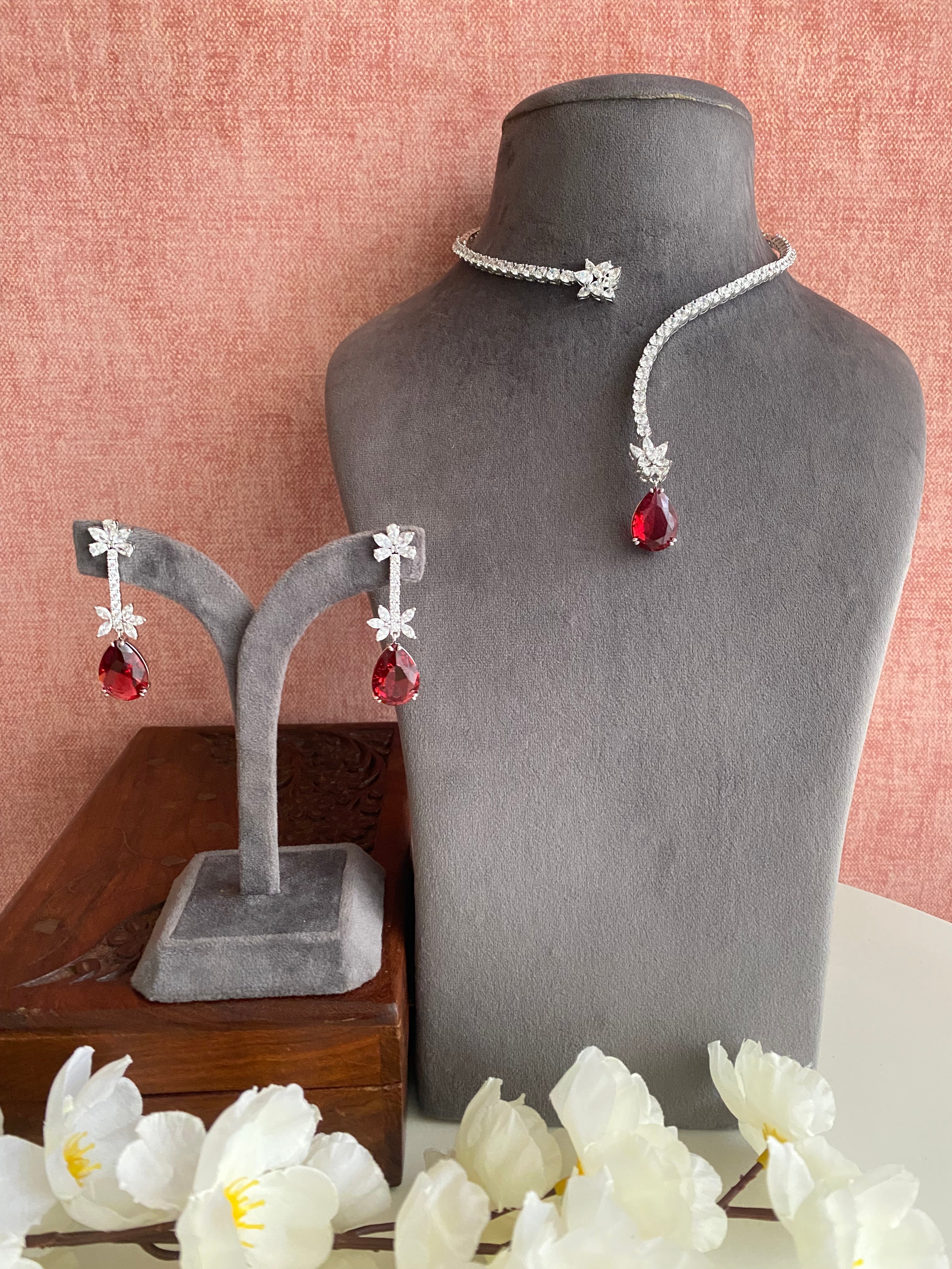 Silver Plated Diamond Necklace set