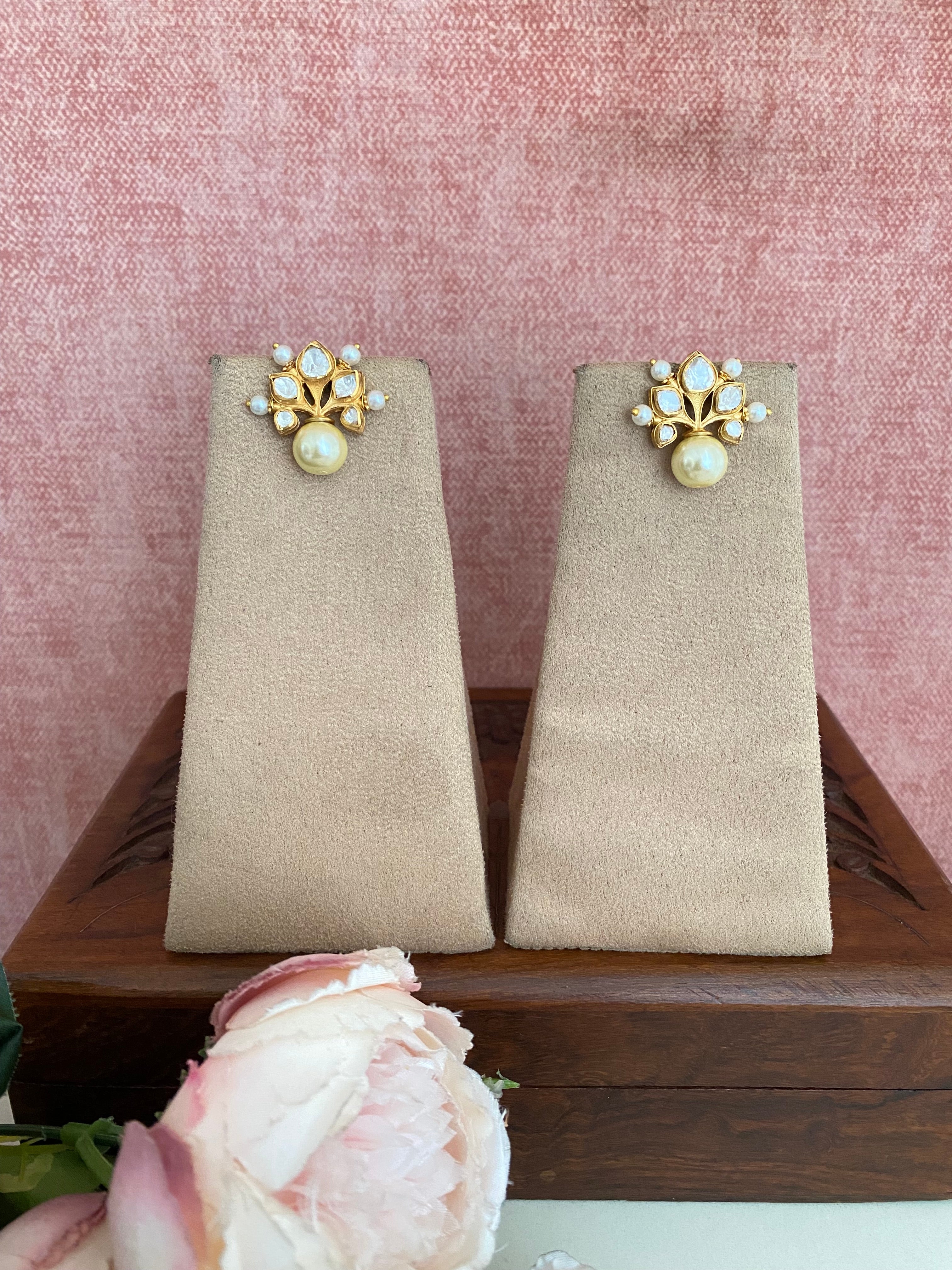 Gold plated Moissanite pearl studs