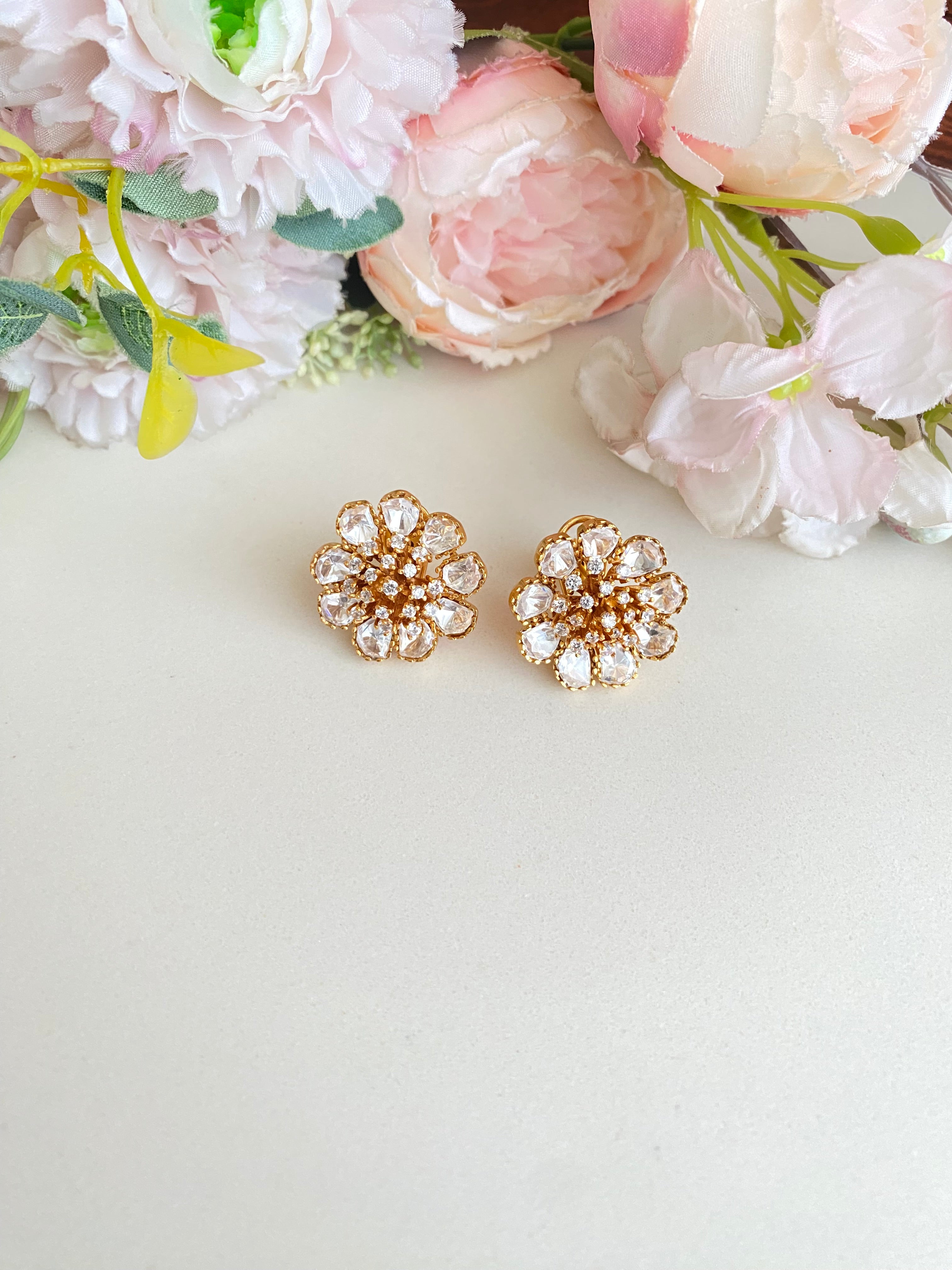 Gold plated Moissanite Floral Studs