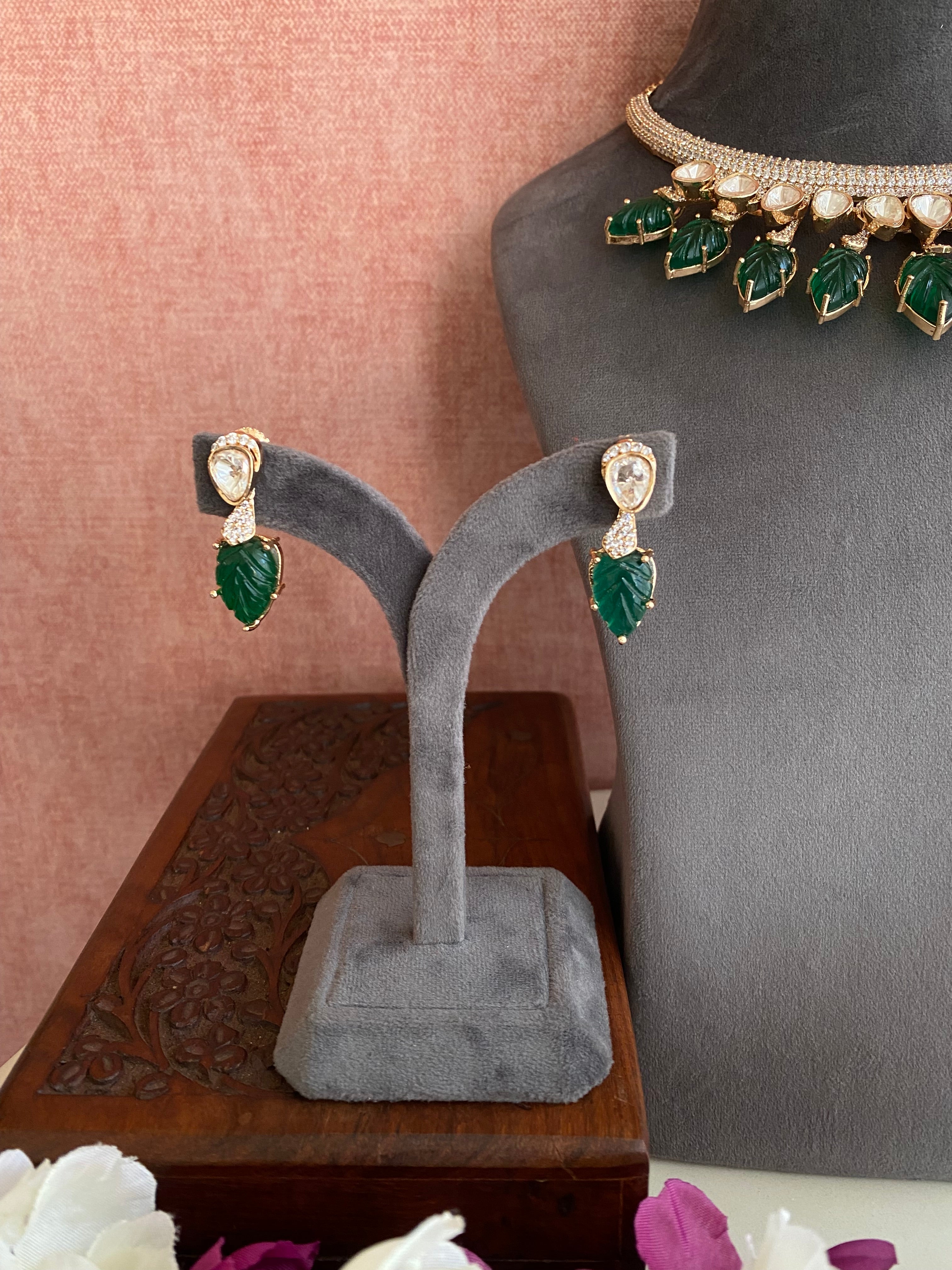 Gold plated Mossanite Green Necklace Set