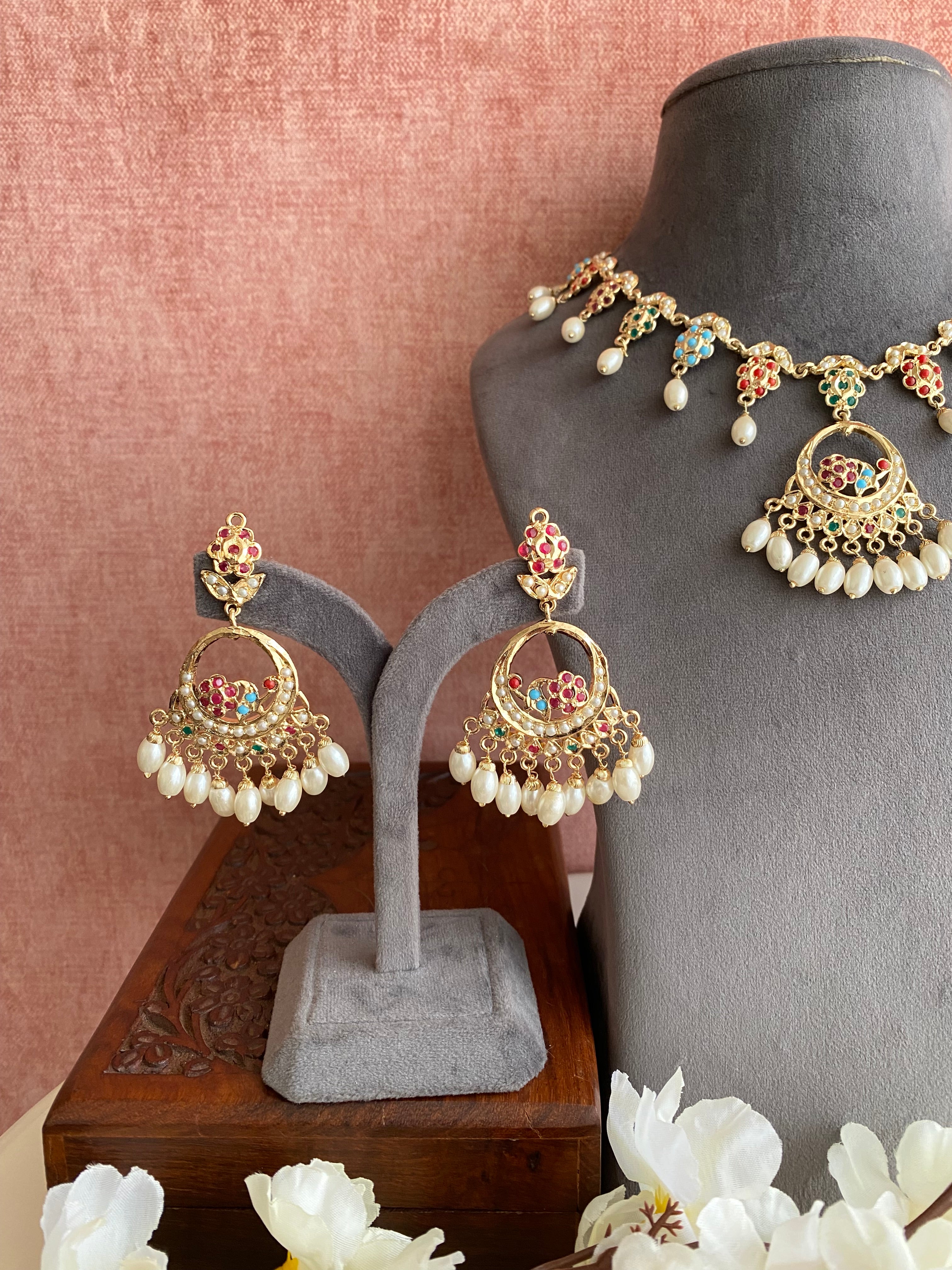 Amritsari Jadau Multi Necklace with chandbaali earrings