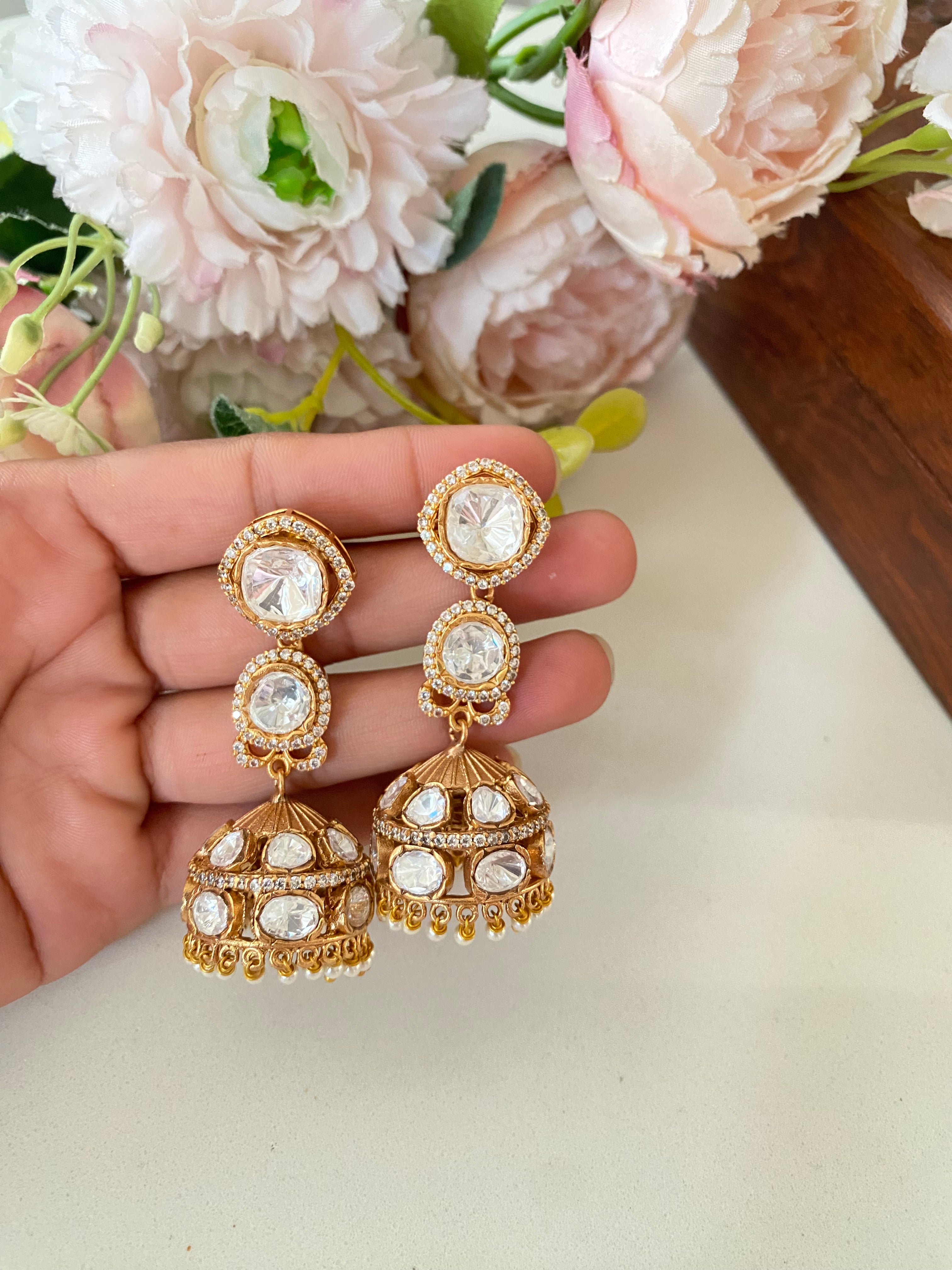 Gold plated Moissanite Jhumka