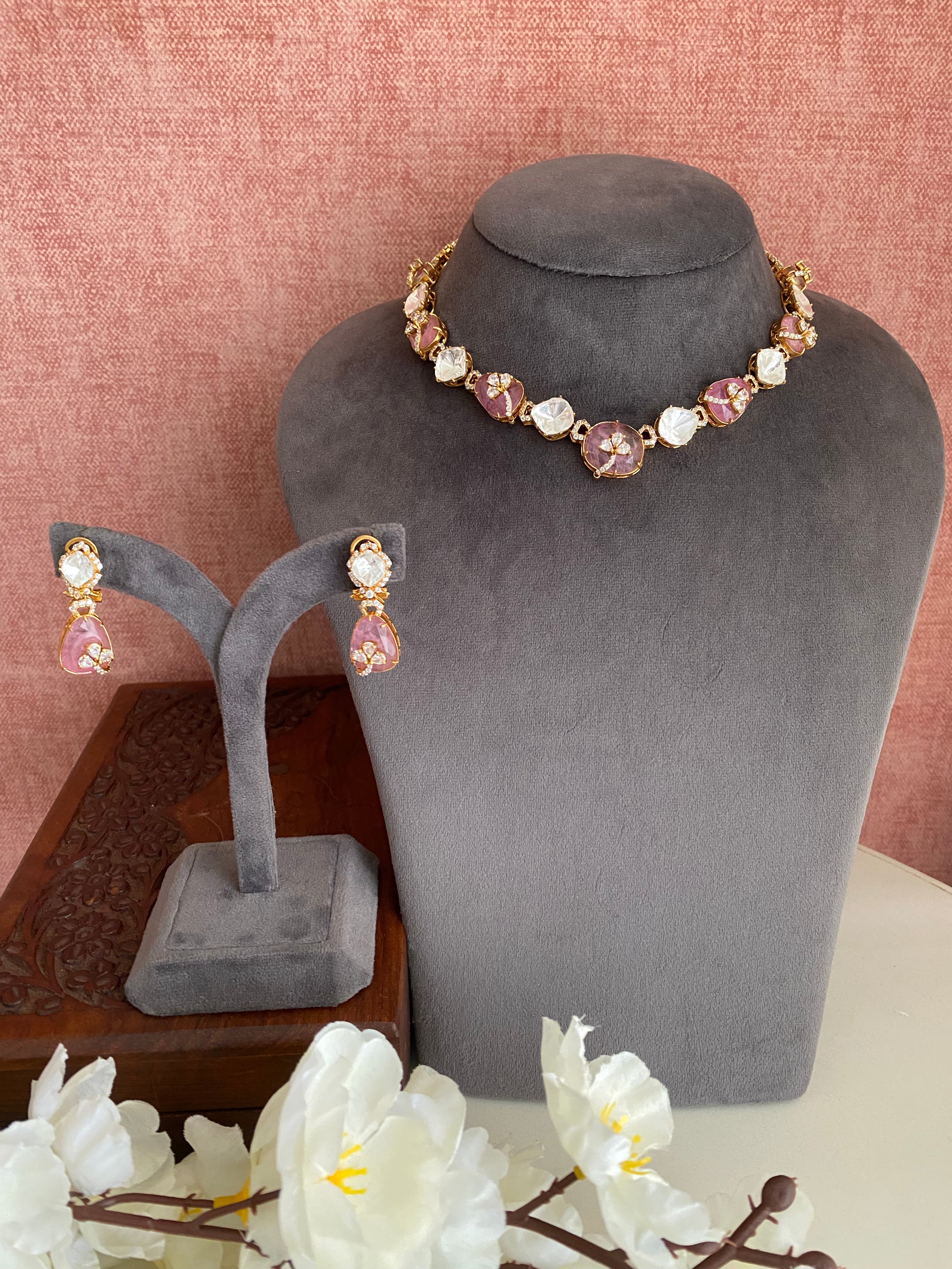 Pink Moissanite Necklace set