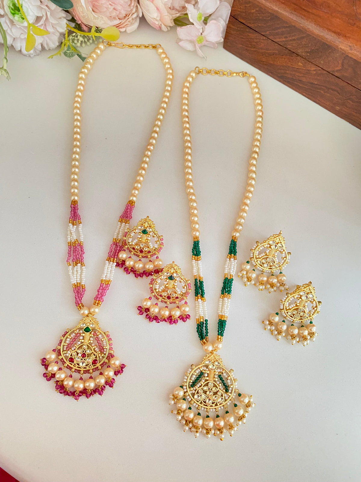 Gold Plated Kundan Long Pendant Set