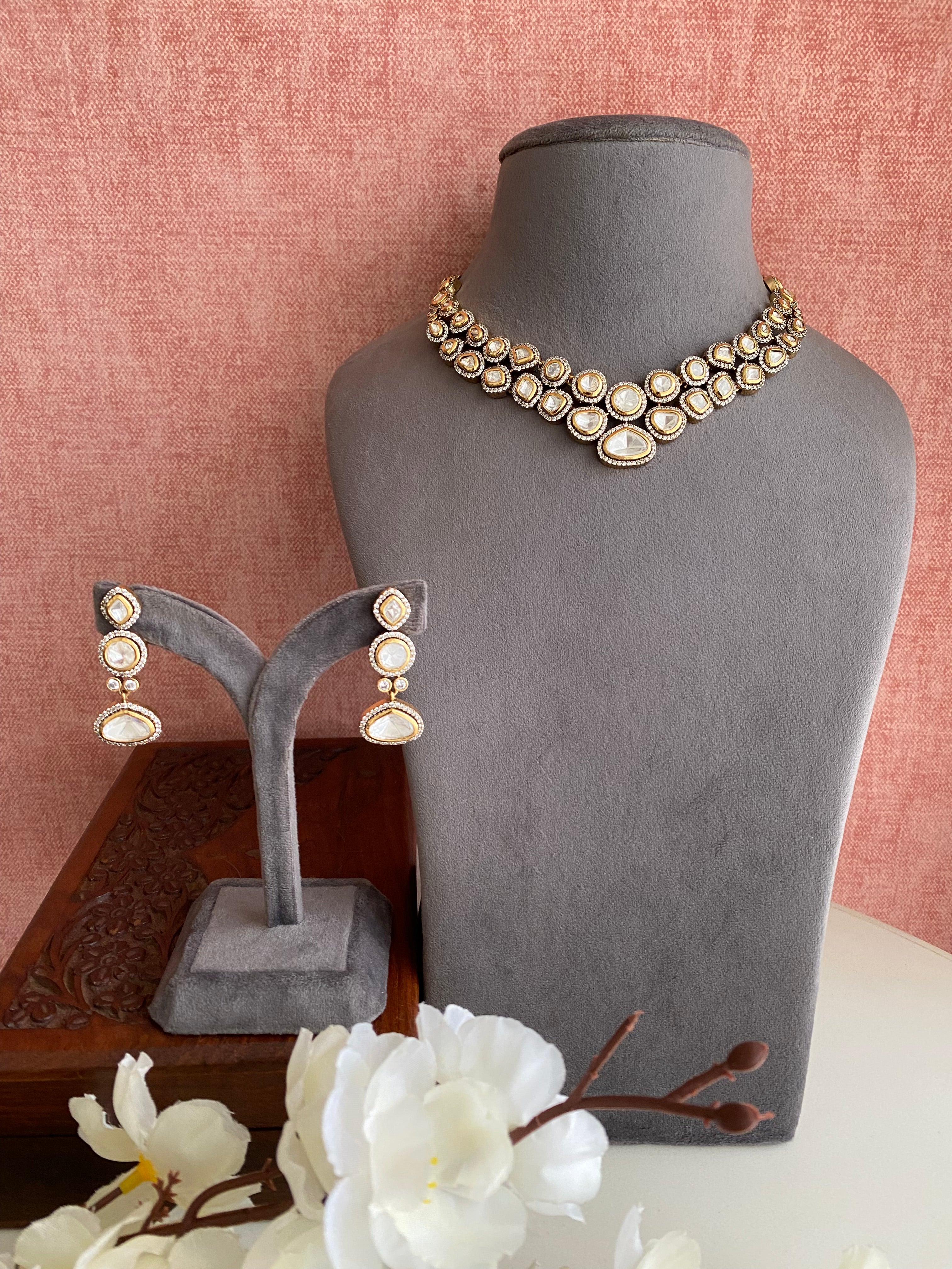 Gold plated Moissanite Necklace set