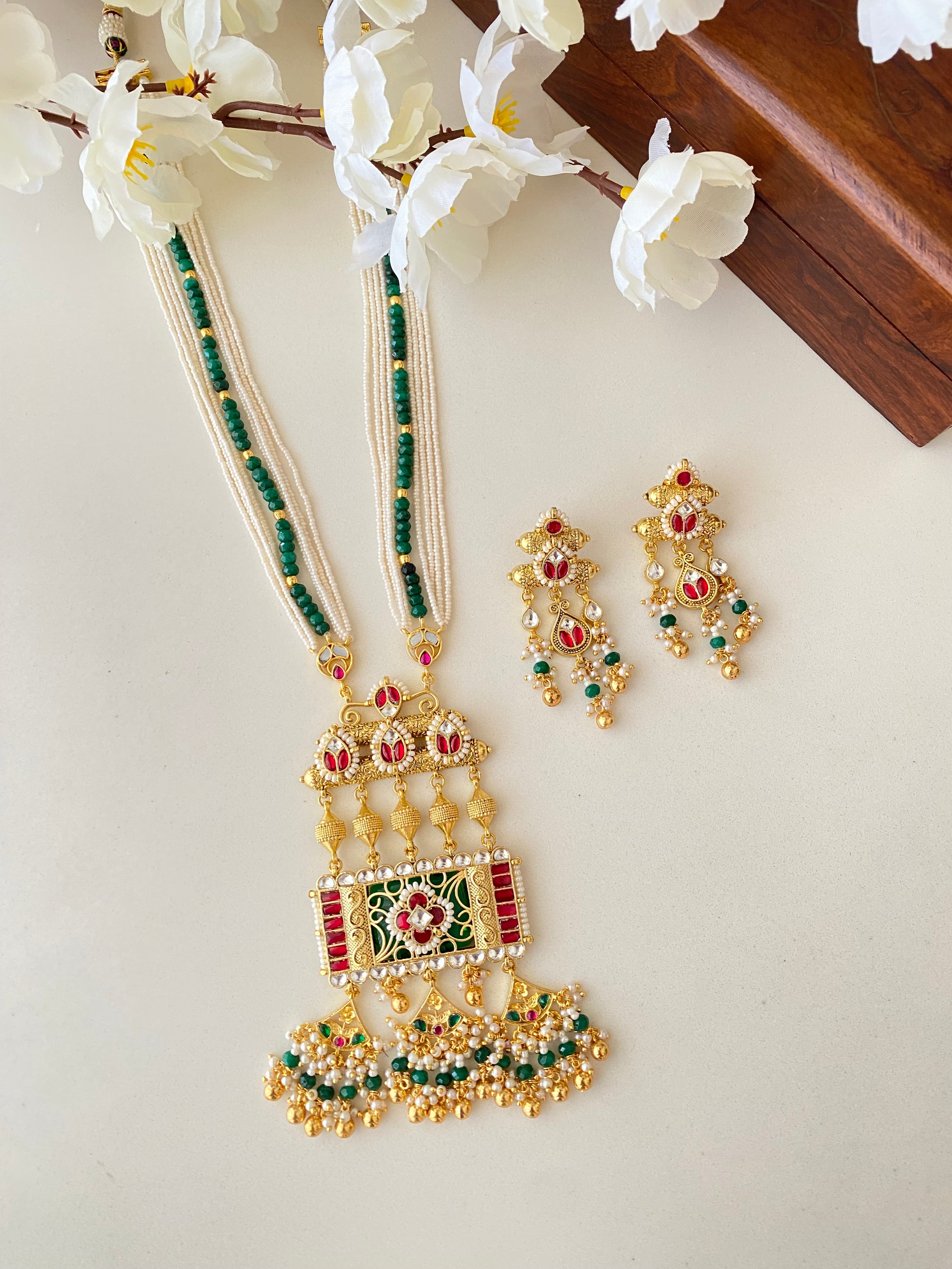 Gold Plated Kundan Long Necklace Set