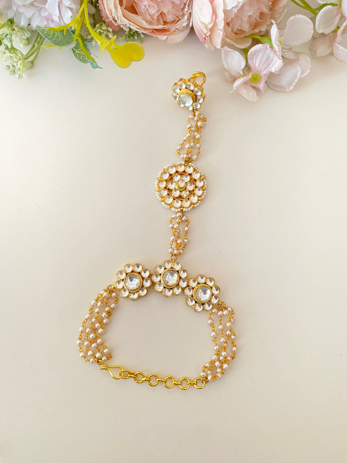 Gold Plated Kundan Hathphool