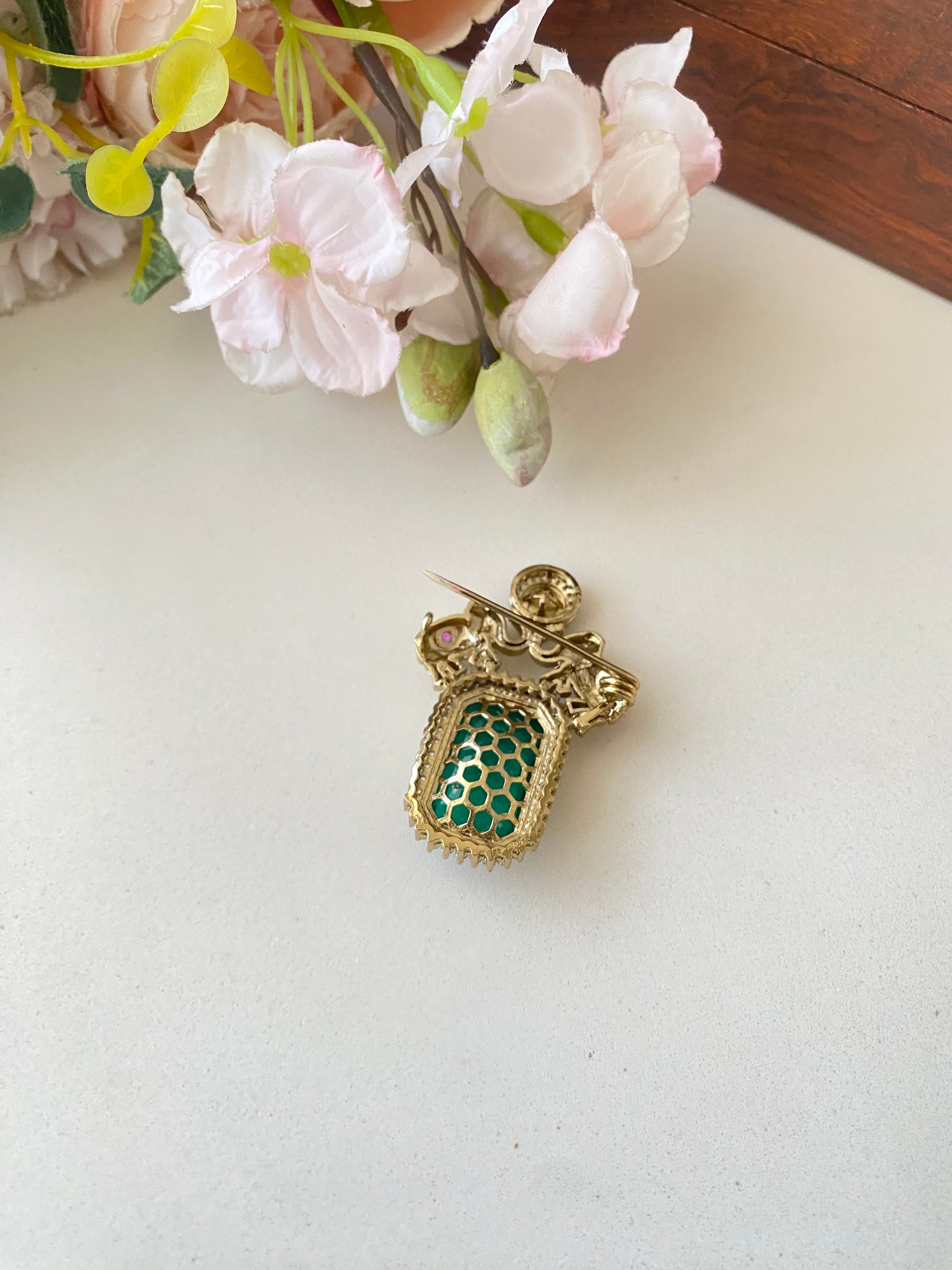 Moissanite Green Stone Brooch