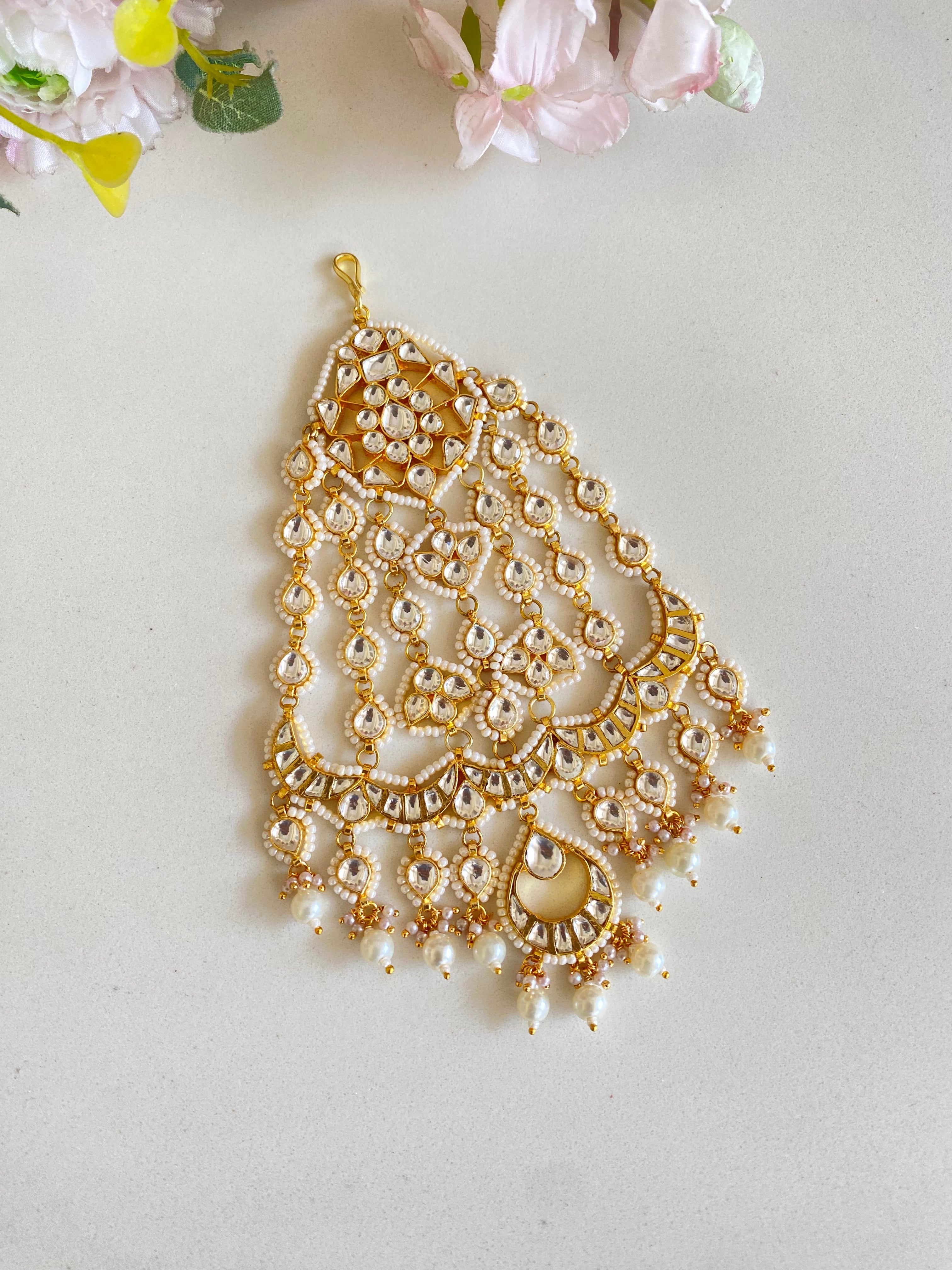 Gold plated Kundan Passa With Pearl Drops